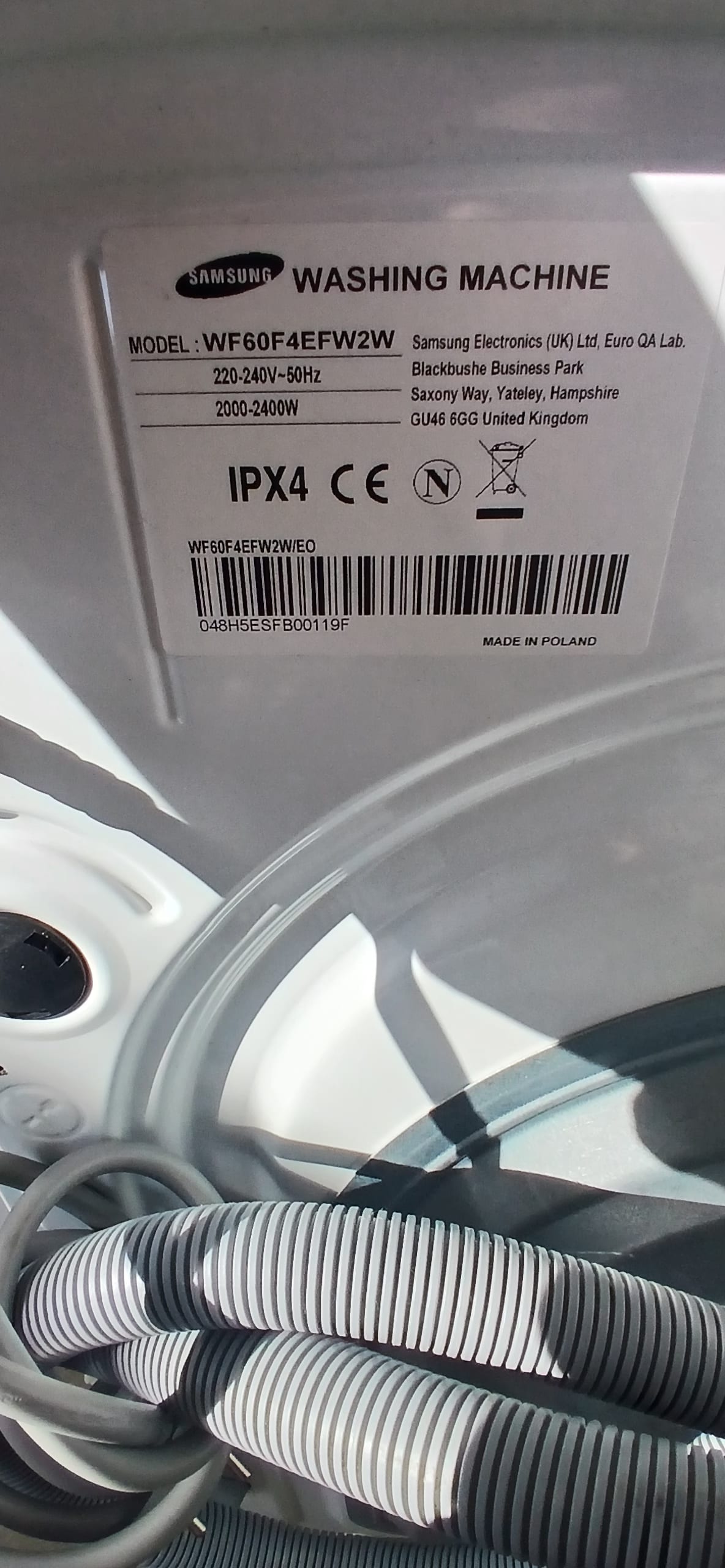 Пральна машина Samsung WF60F4E5W2W