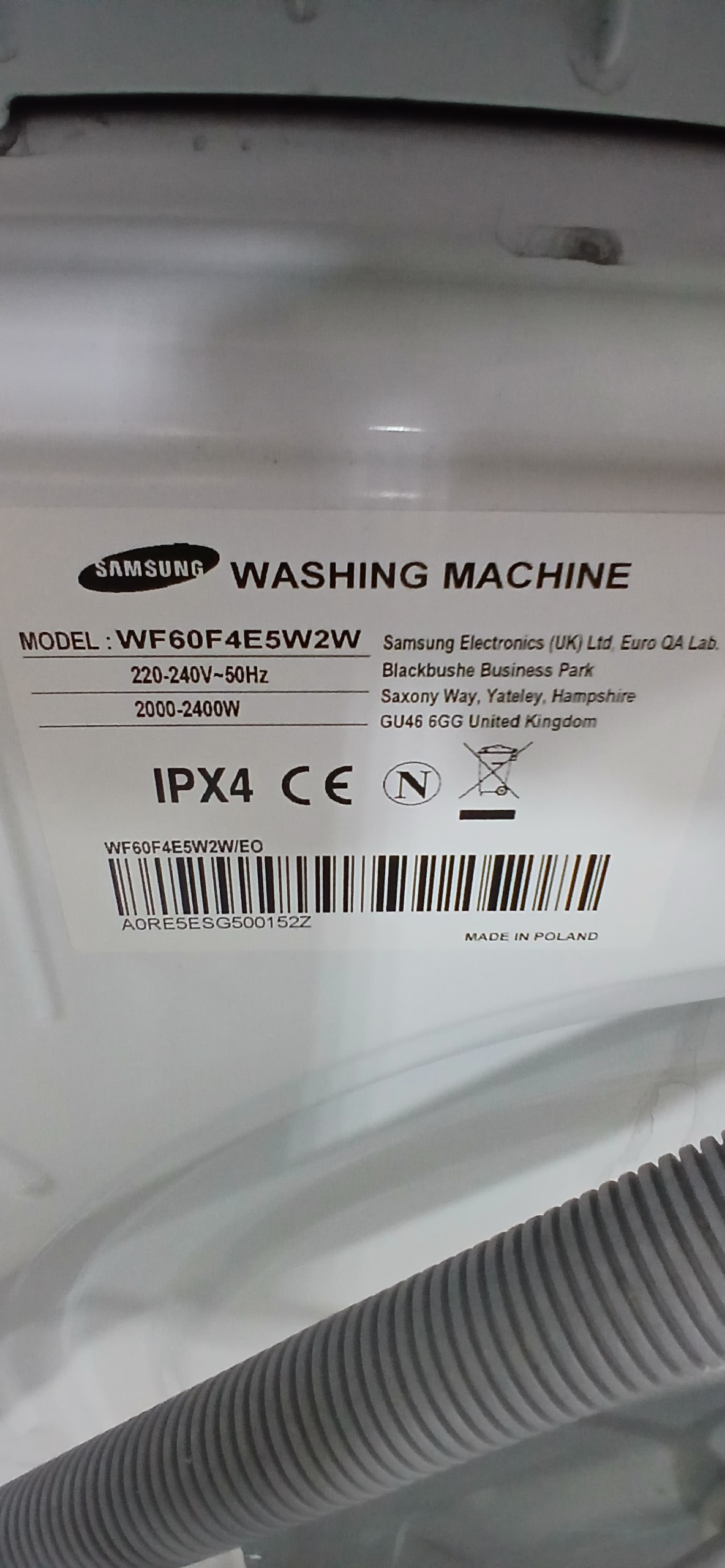 Пральна машинка Samsung WF60F4E5W2W