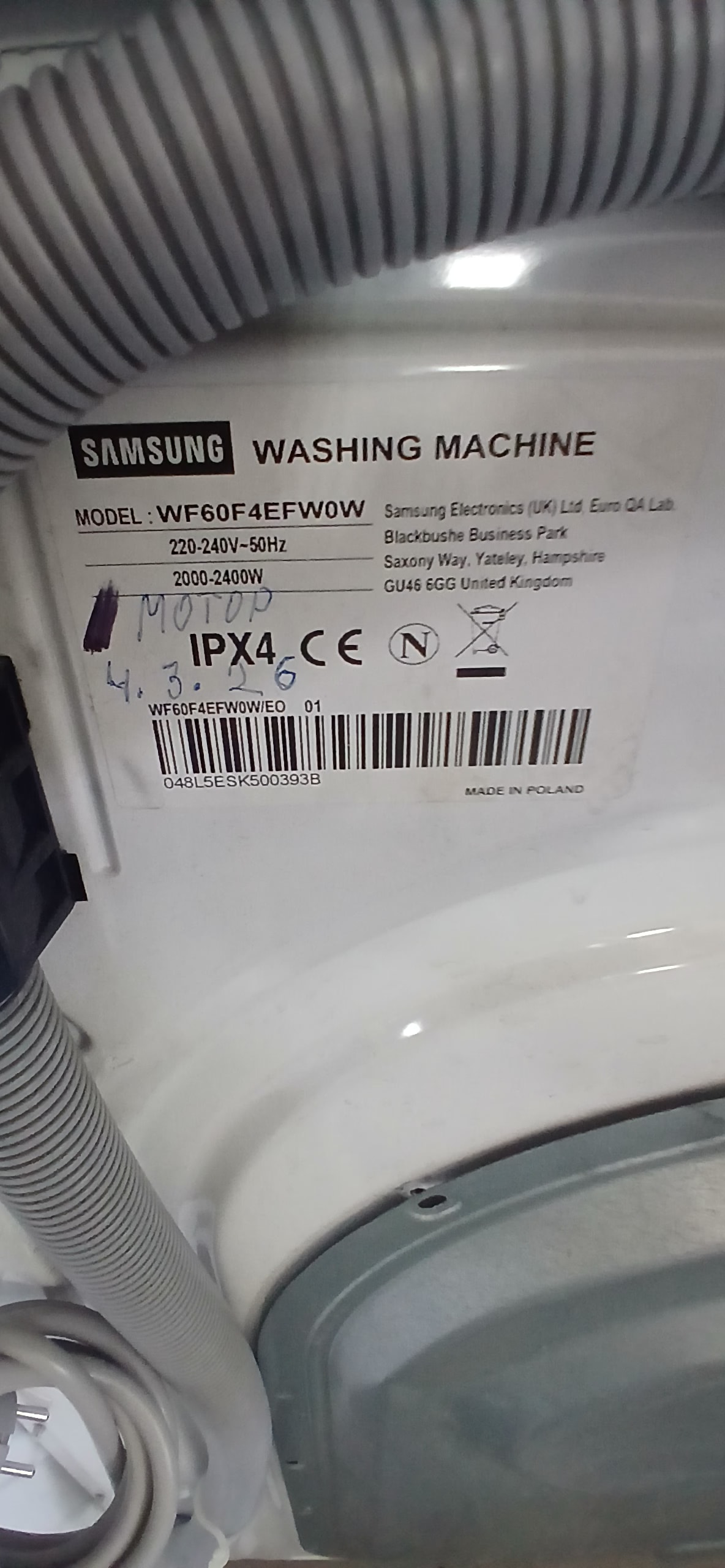 Пральна машина Samsung WF60F4E5W2W
