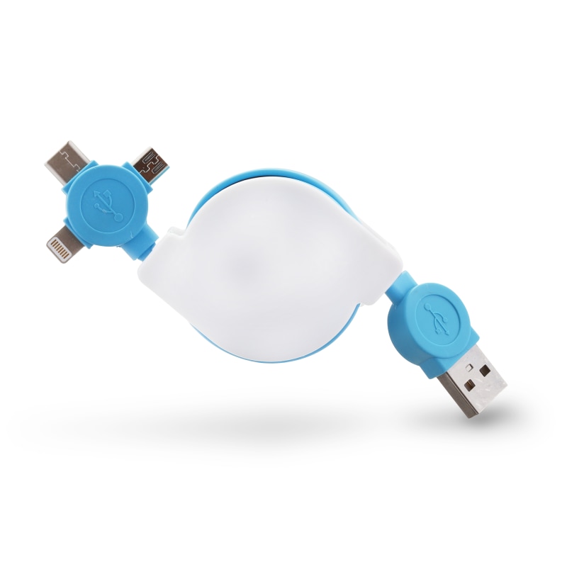 SJ-59 Retractable 3-in-1 Charger Cable BLUE BLANK