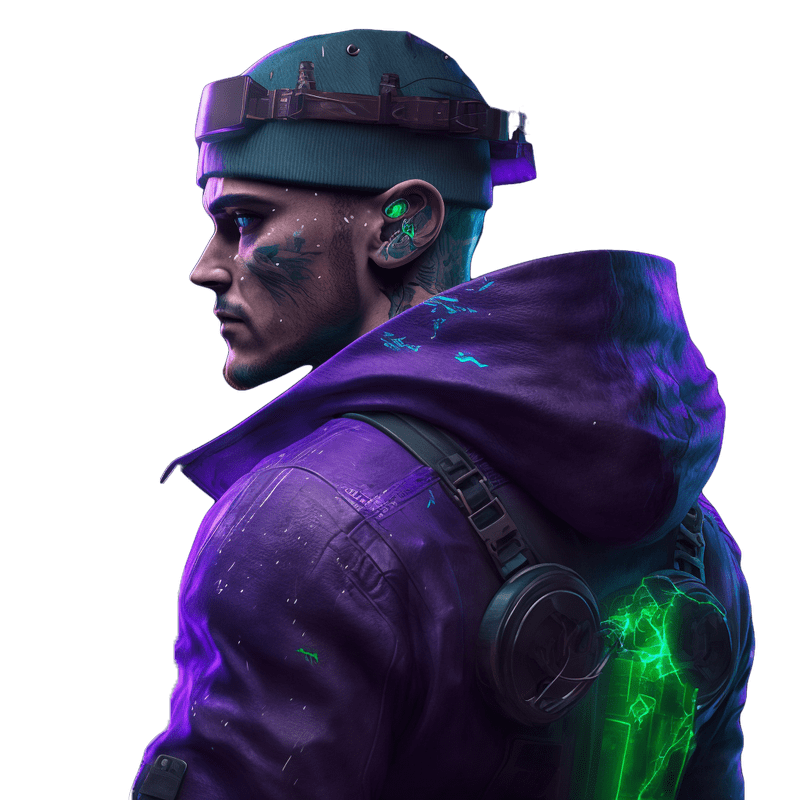 Cyberpunk character looking on the left