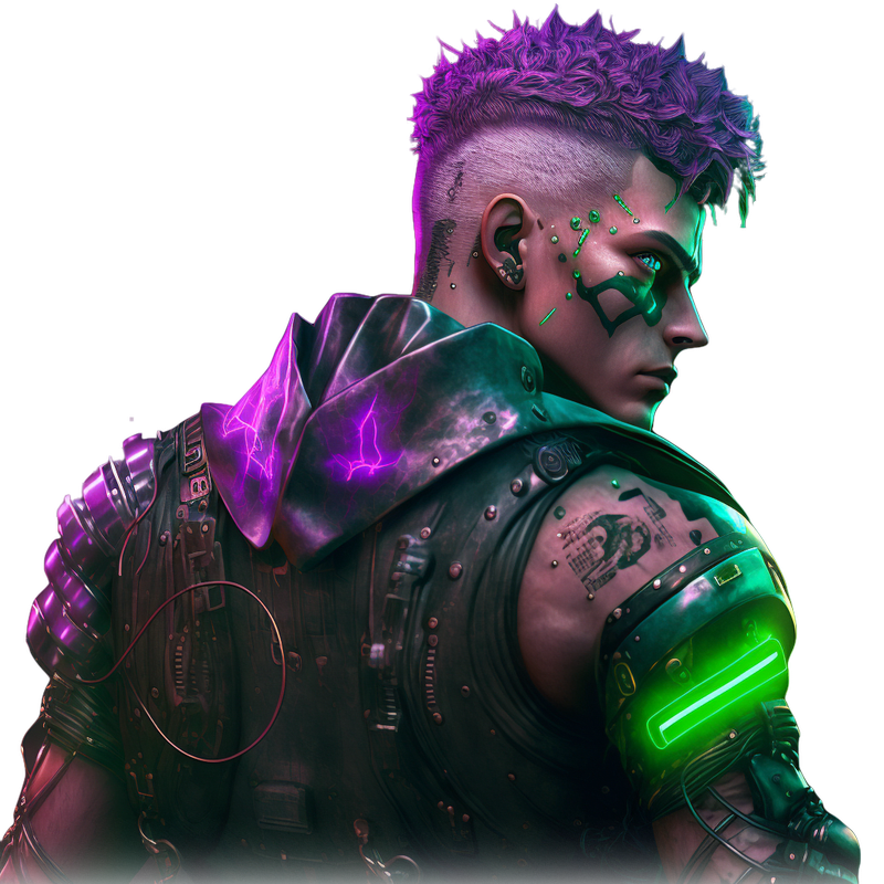 Cyberpunk character looking on the right