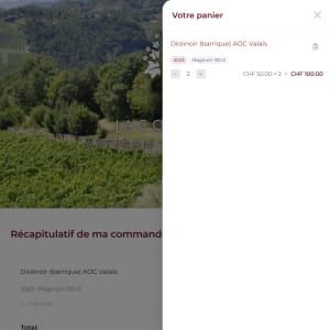 Panier latéral e-commerce avec récapitulatif des produits et total de la commande
