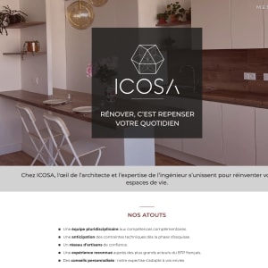 Page d’accueil du site ICOSA, entreprise de rénovation et de maîtrise d’œuvre à Paris.