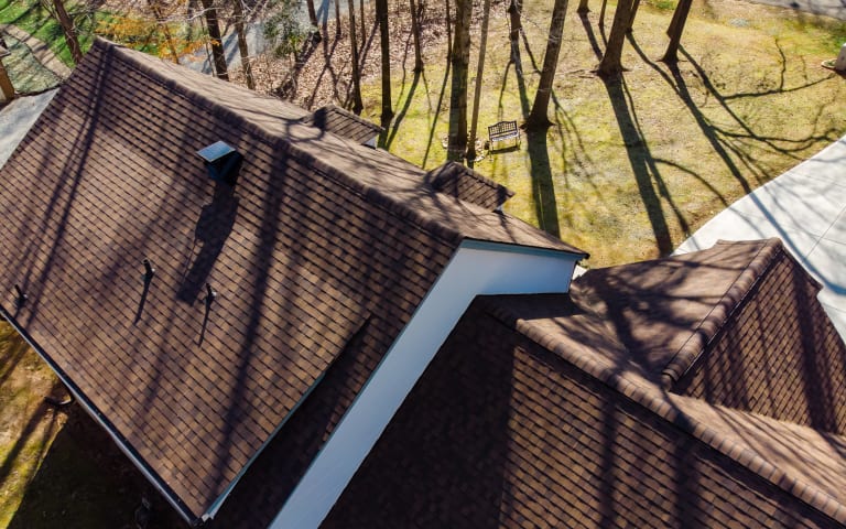 Aerial view of a new Baker architectural shingle roof in Apex, NC