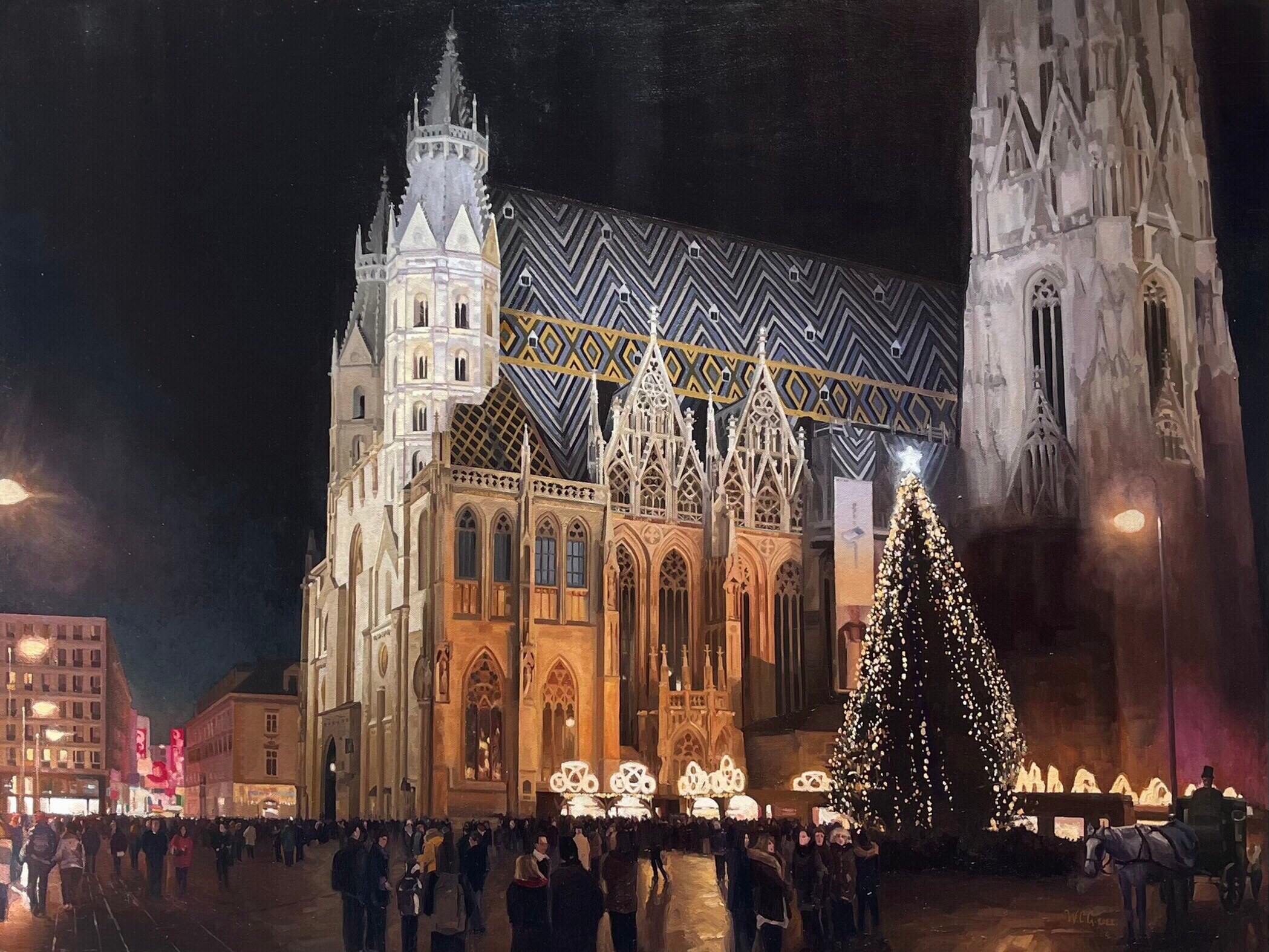 Christmas Market at Stephansdom, 2022, Oil