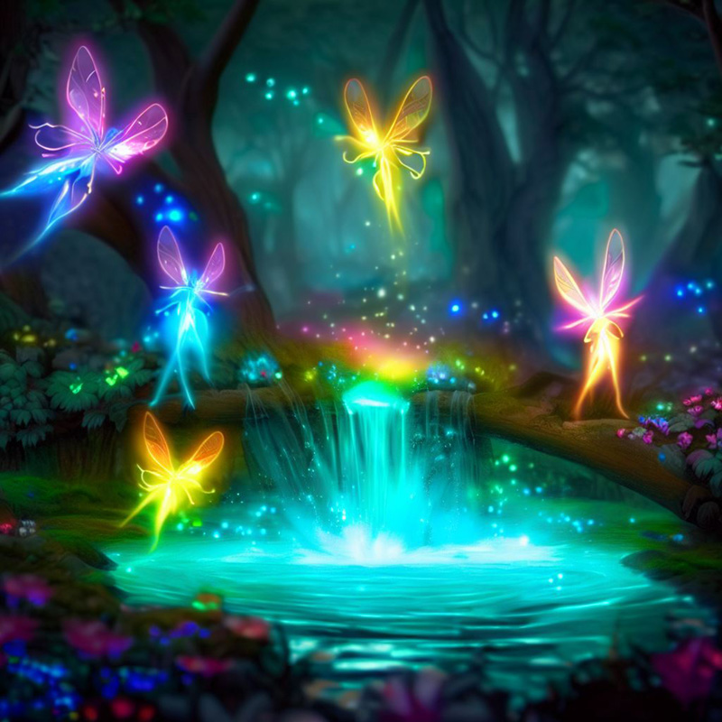 Fairies floating above a magical stream