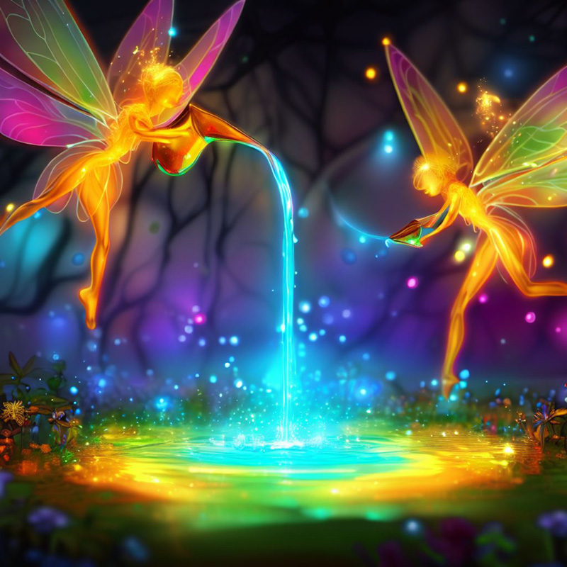 Fairies pouring honey into a spring