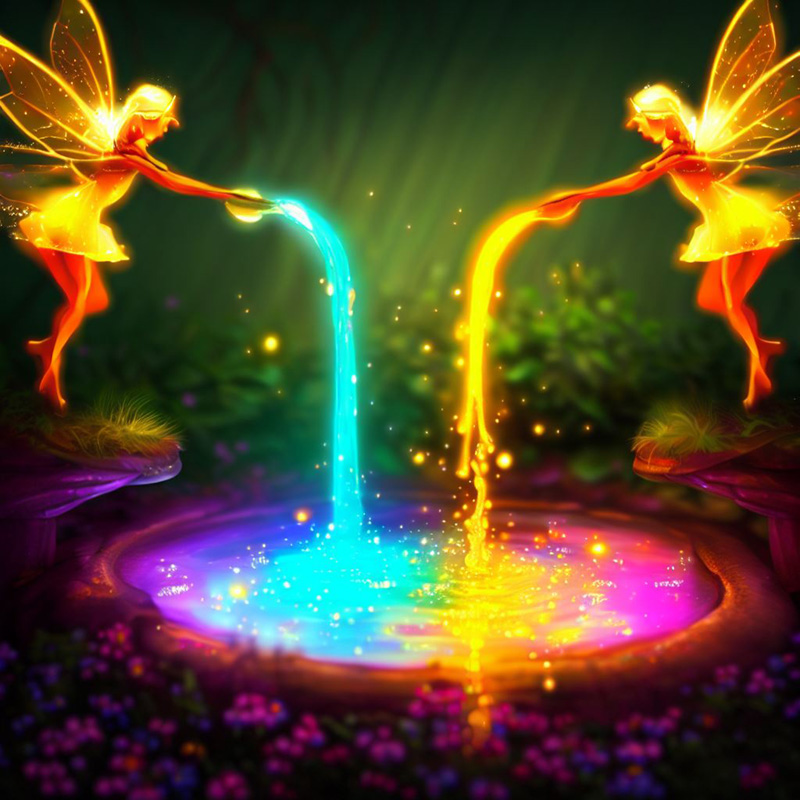 Fairies pouring honey into a spring