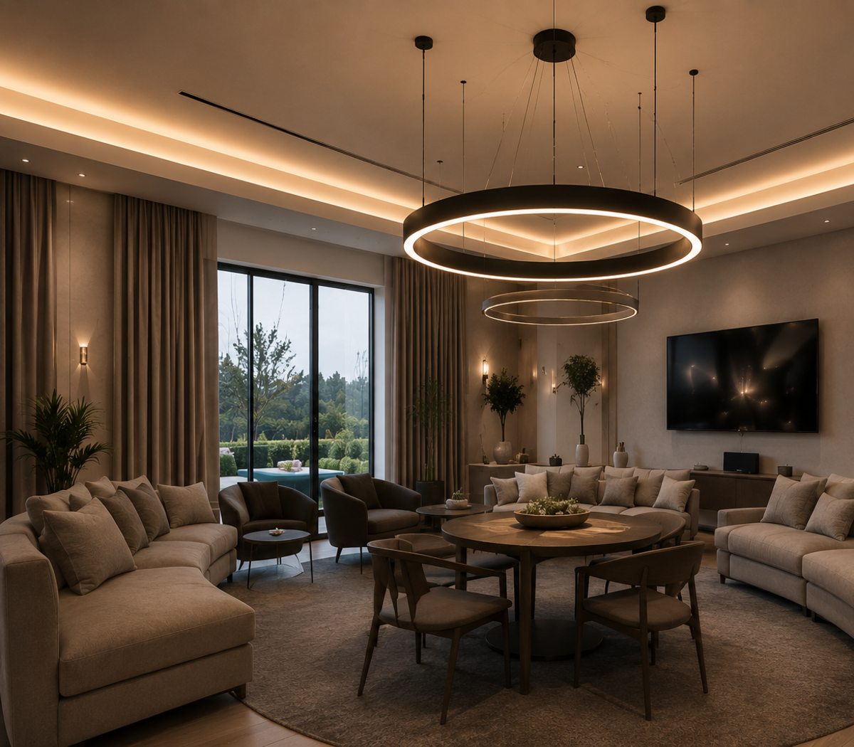 Statement chandelier & cove lighting