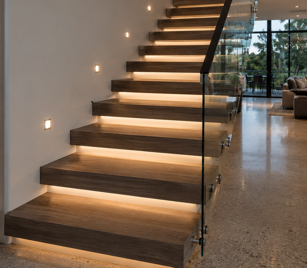 Floating stair & glass railing system
