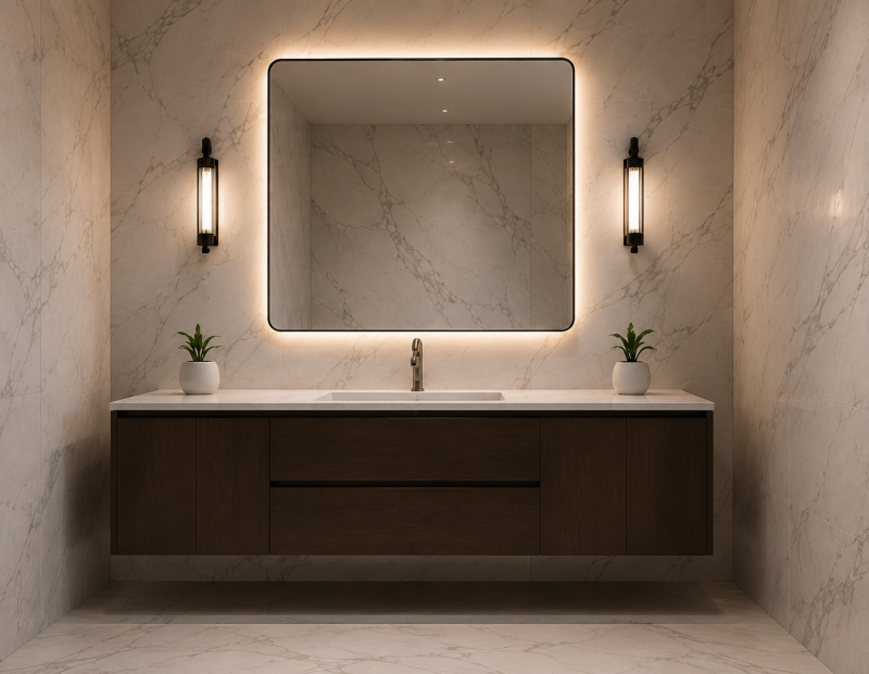 Suite de baño revestida en piedra