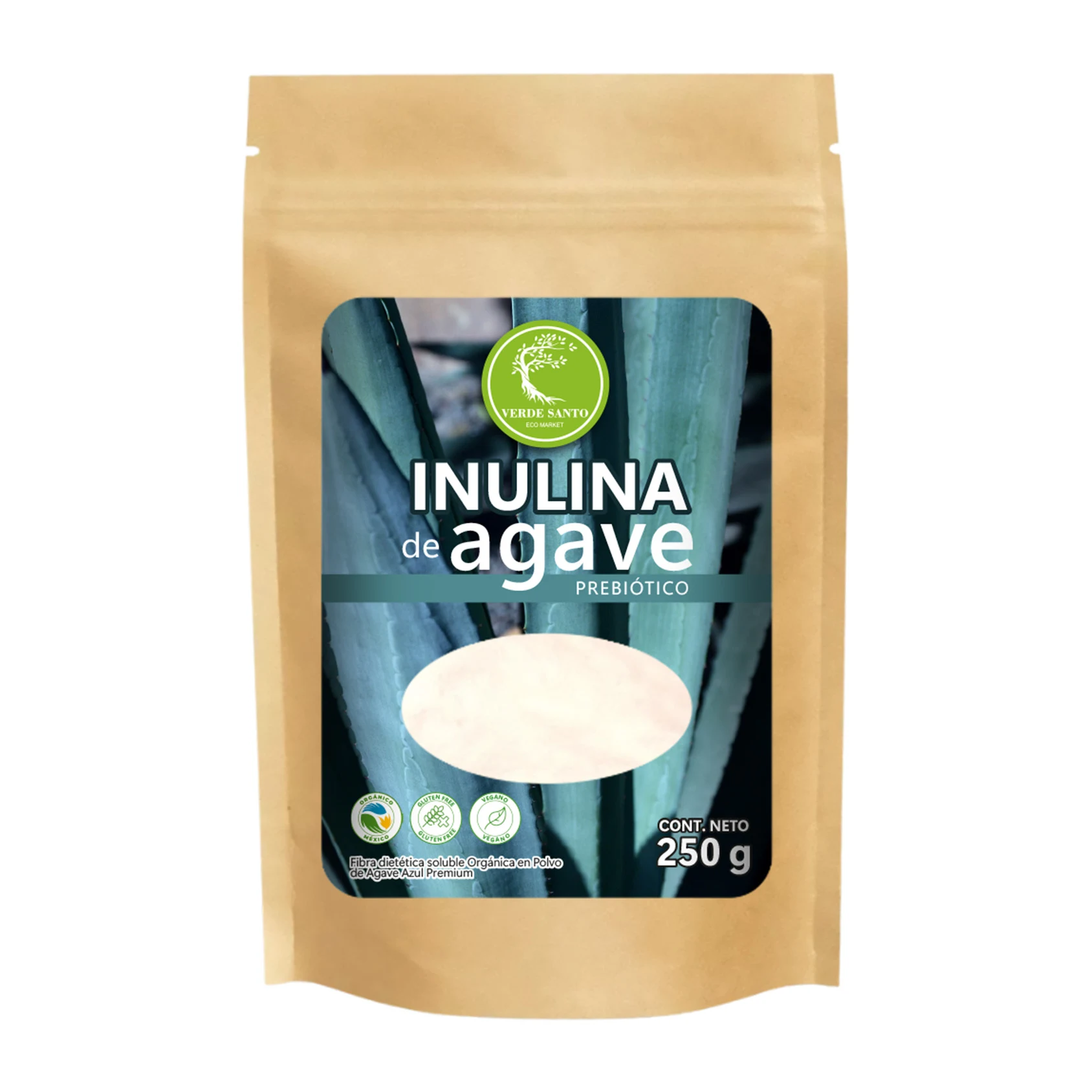 Inulina de Agave 250 g | Prebiótico en Polvo Orgánico de Agave Azul | Verde Santo