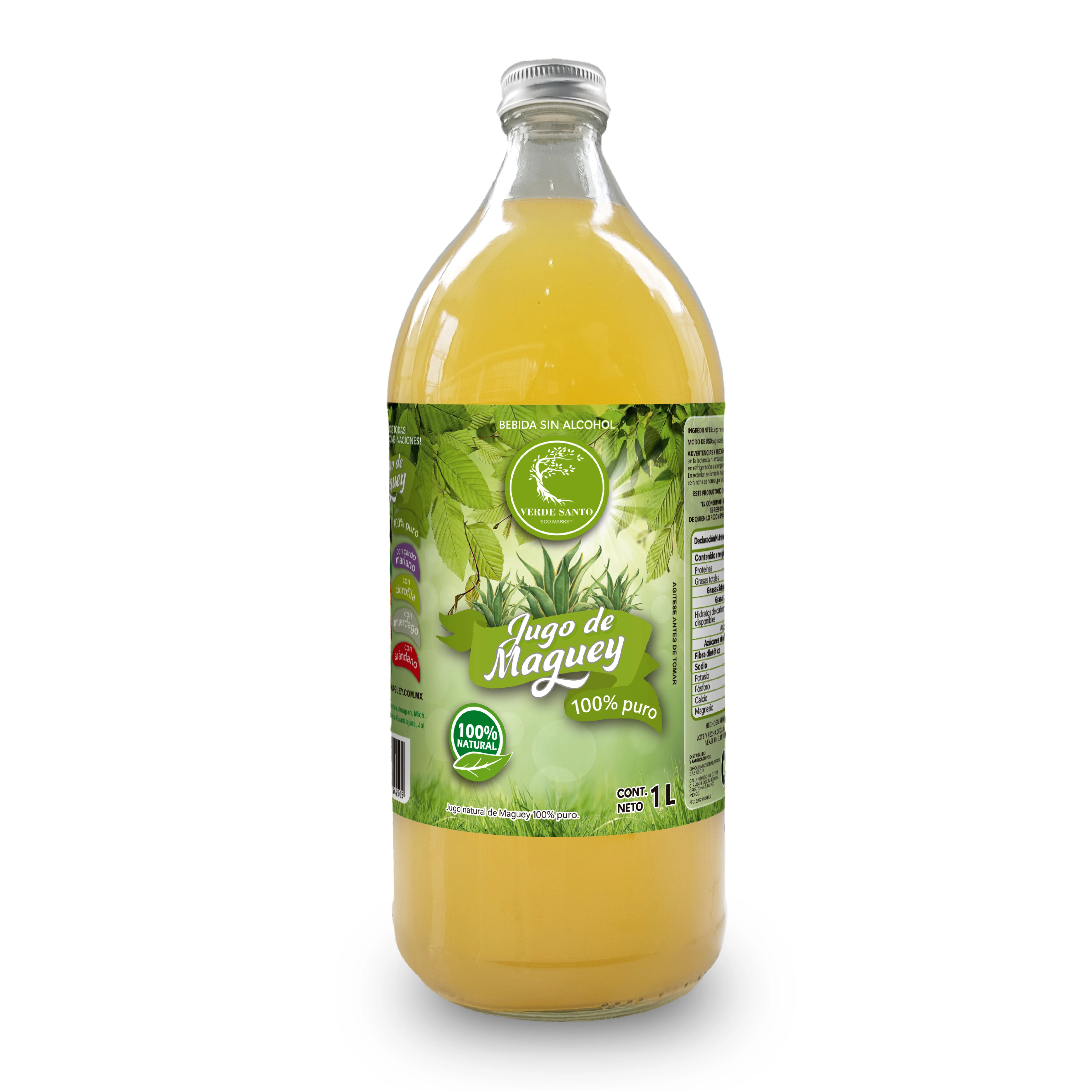 Jugo De Maguey 100% Puro | Botella De Vidrio 1 Litro | Verde Santo Natural