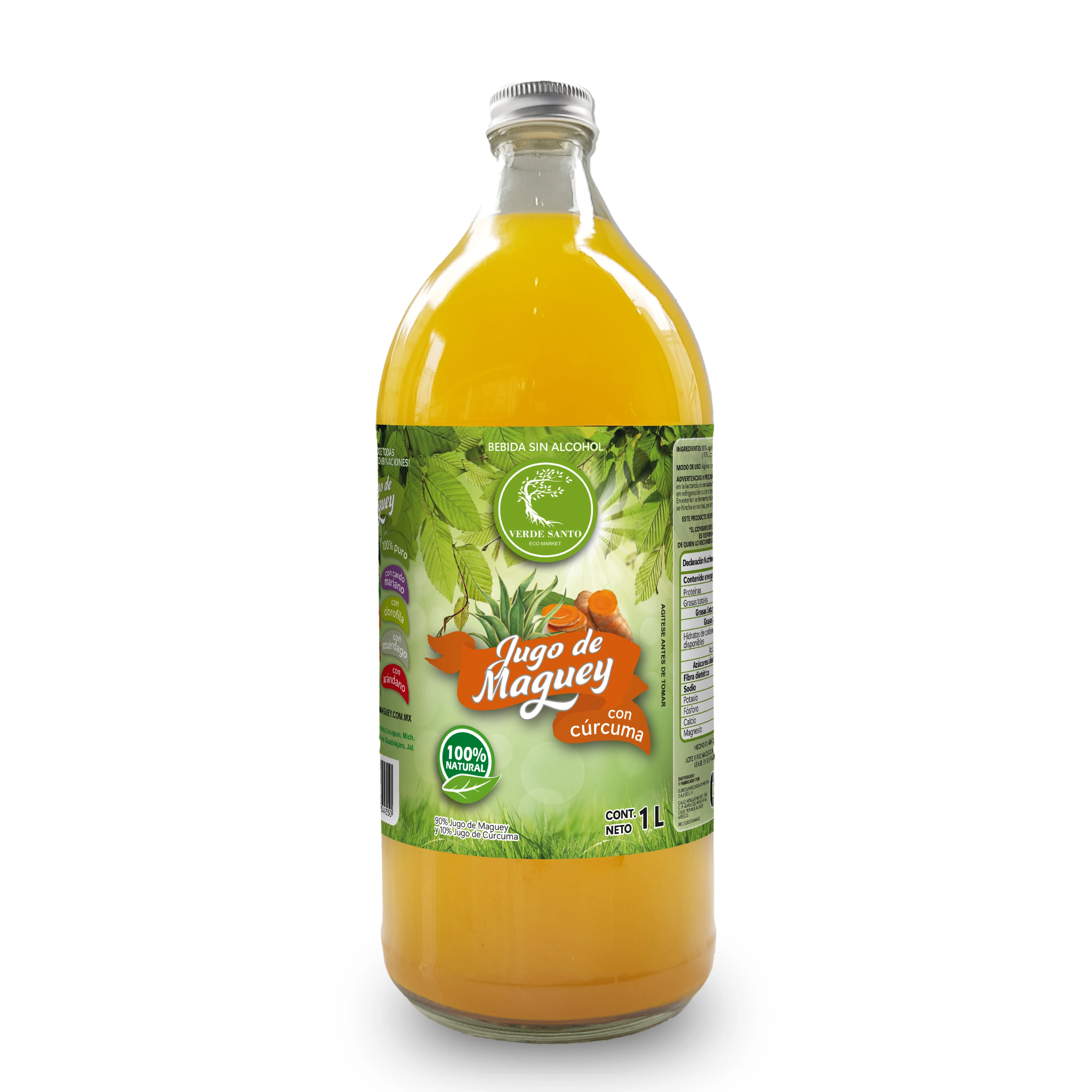 Jugo de Maguey con Cúrcuma 1L | Antiinflamatorio Natural y Antioxidante | Verde Santo