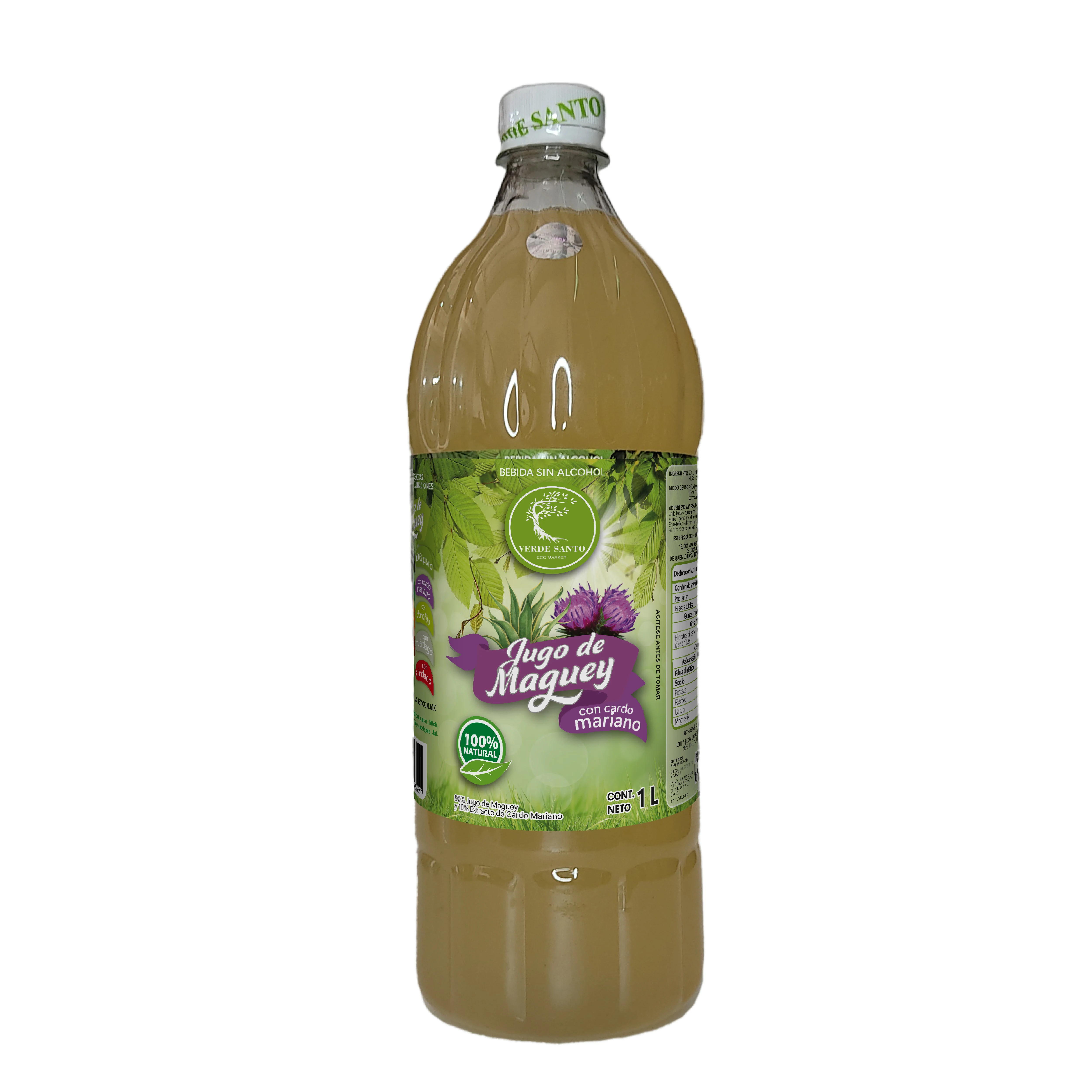 Jugo de Maguey con Cardo Mariano Verde Santo | 1L | Natural, Sin Azúcar, Sin Alcohol, Producto Mexic