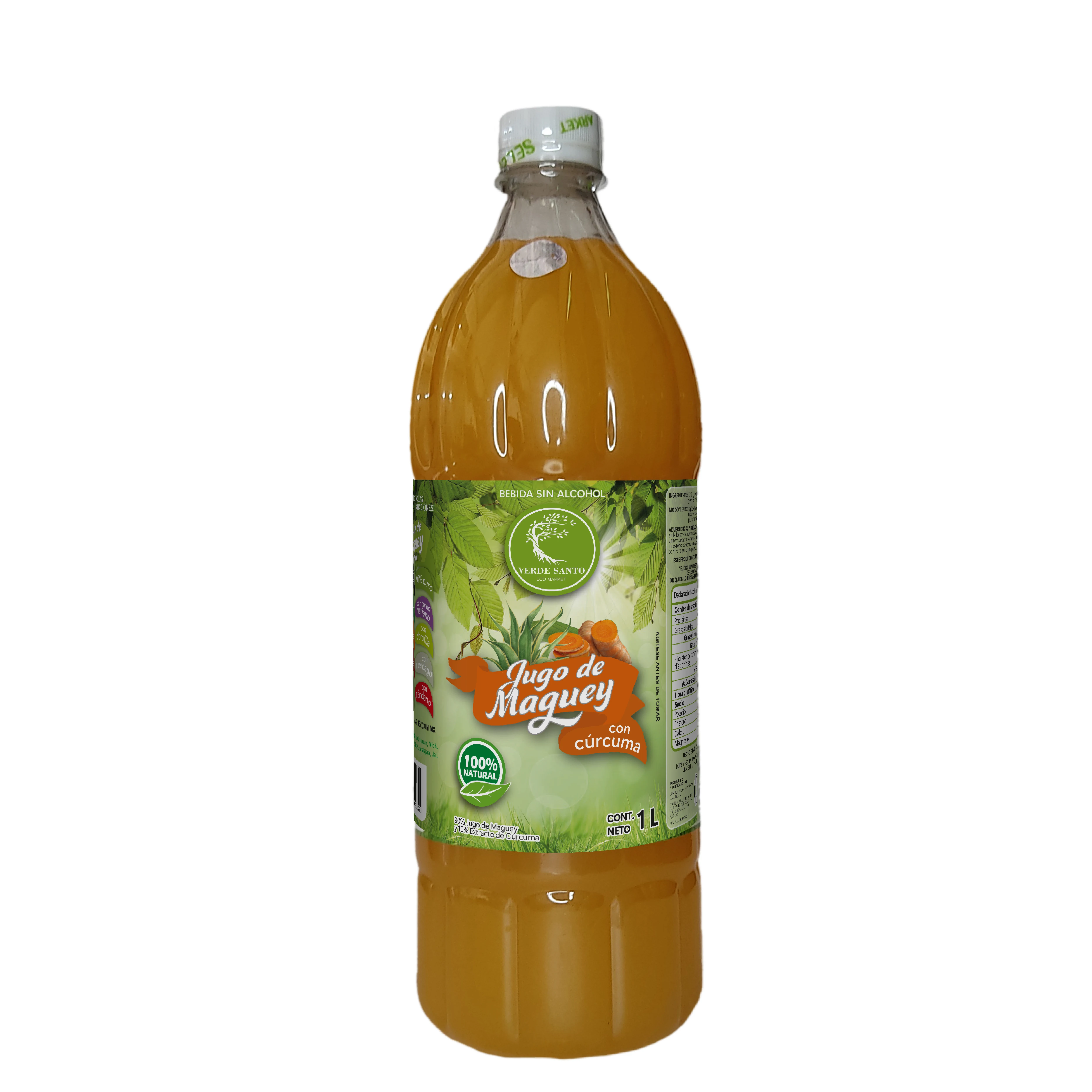 Jugo de Maguey con Cúrcuma Verde Santo | 1L | Natural | Sin Azúcar | Sin Alcohol | Hecho en México