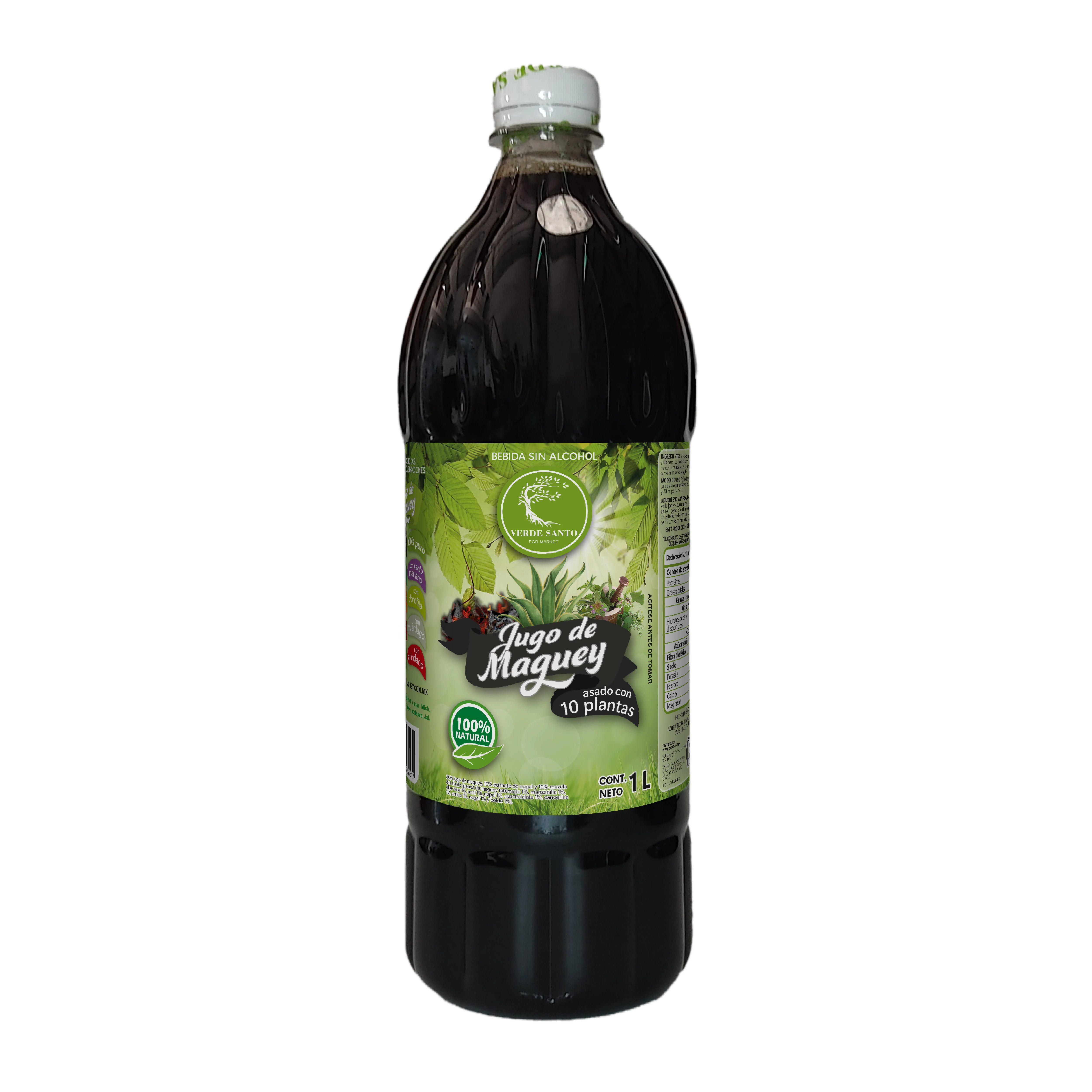 Jugo de Maguey + 10 Plantas Verde Santo | 1L | Natural, Sin Azúcar, Sin Alcohol, Producto Mexicano