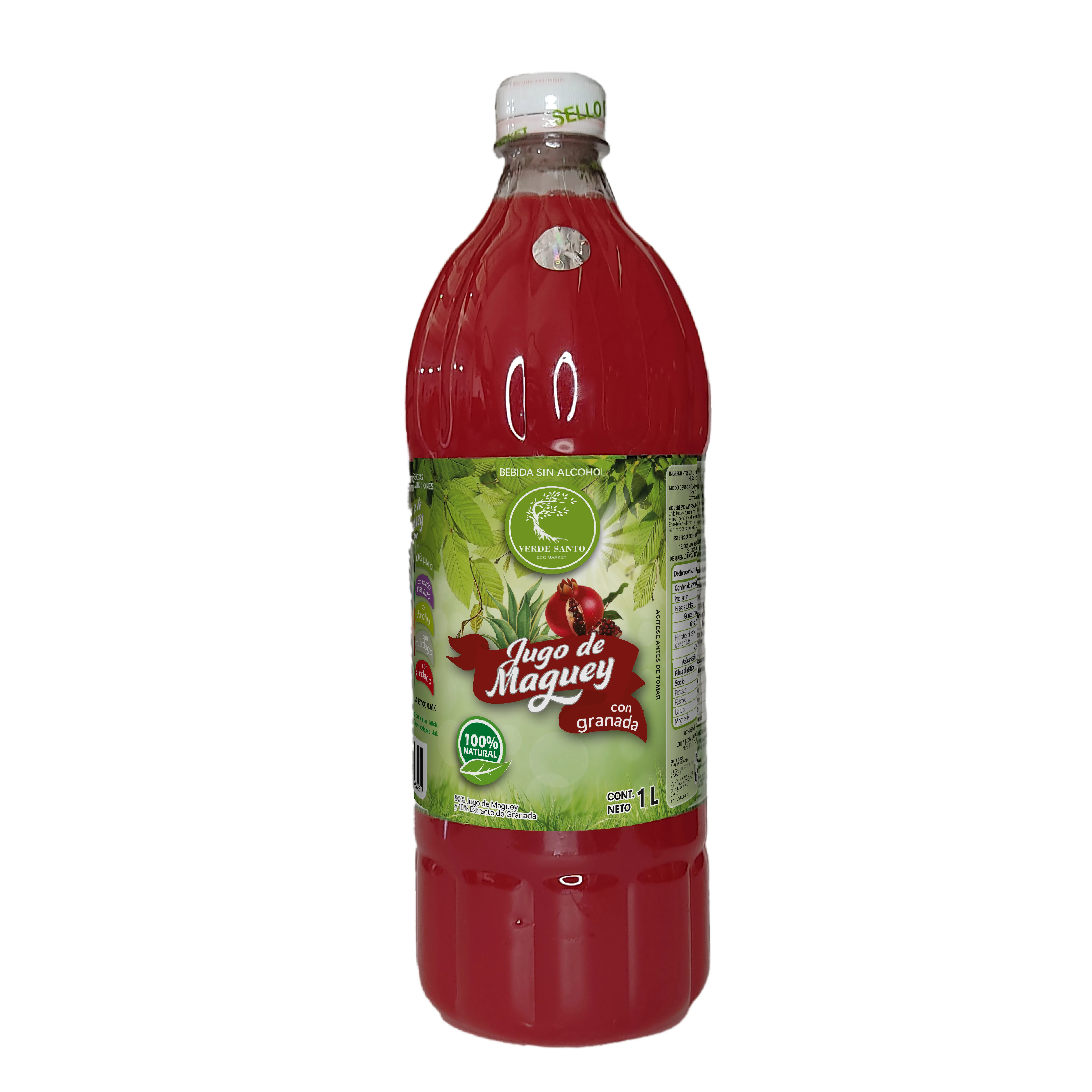 Jugo de Maguey con Granada Verde Santo | 1L | Natural, Sin Azúcar, Sin Alcohol, Producto Mexicano