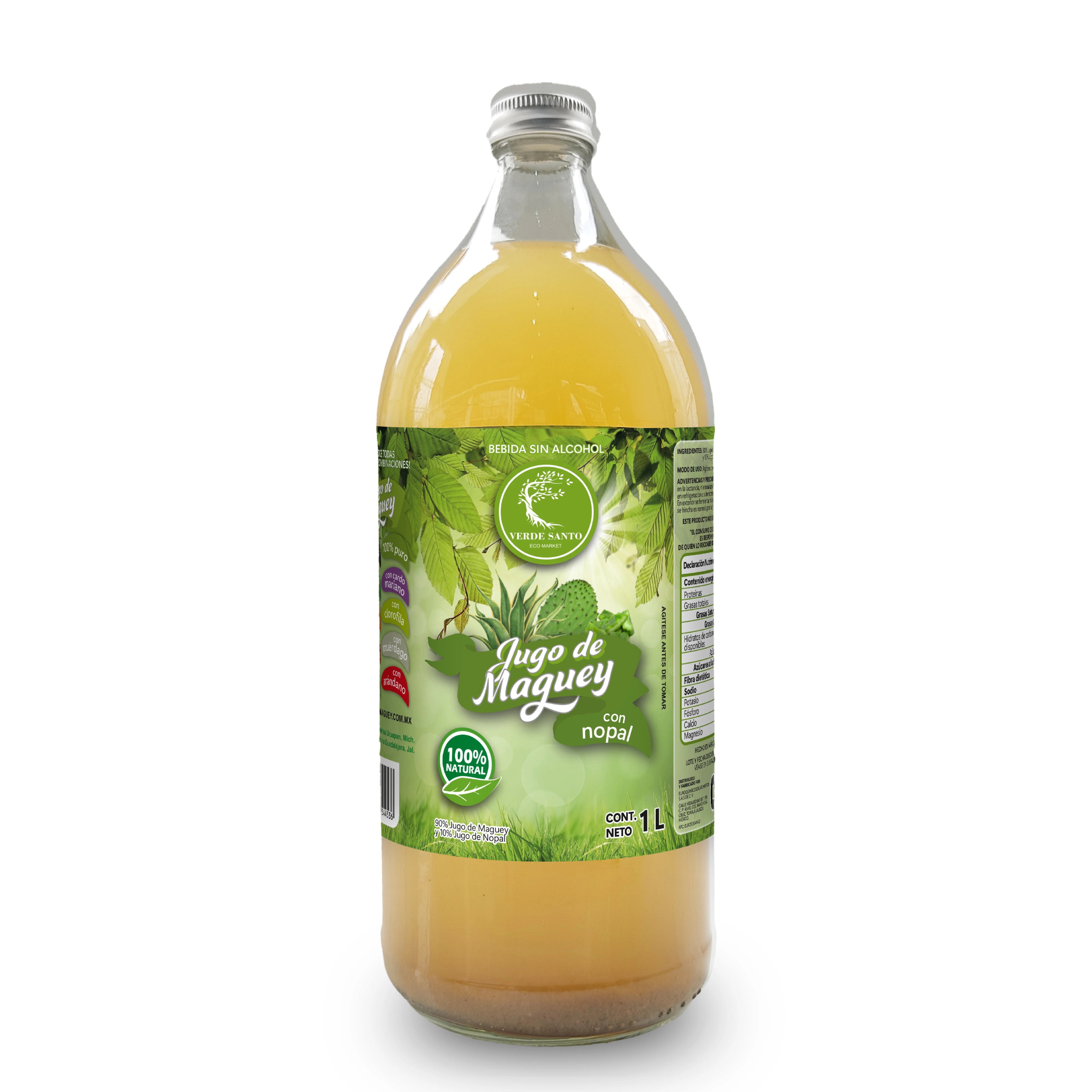 Jugo de Maguey con Nopal 1L | Bebida Digestiva y Desintoxicante 100% Natural | Verde Santo