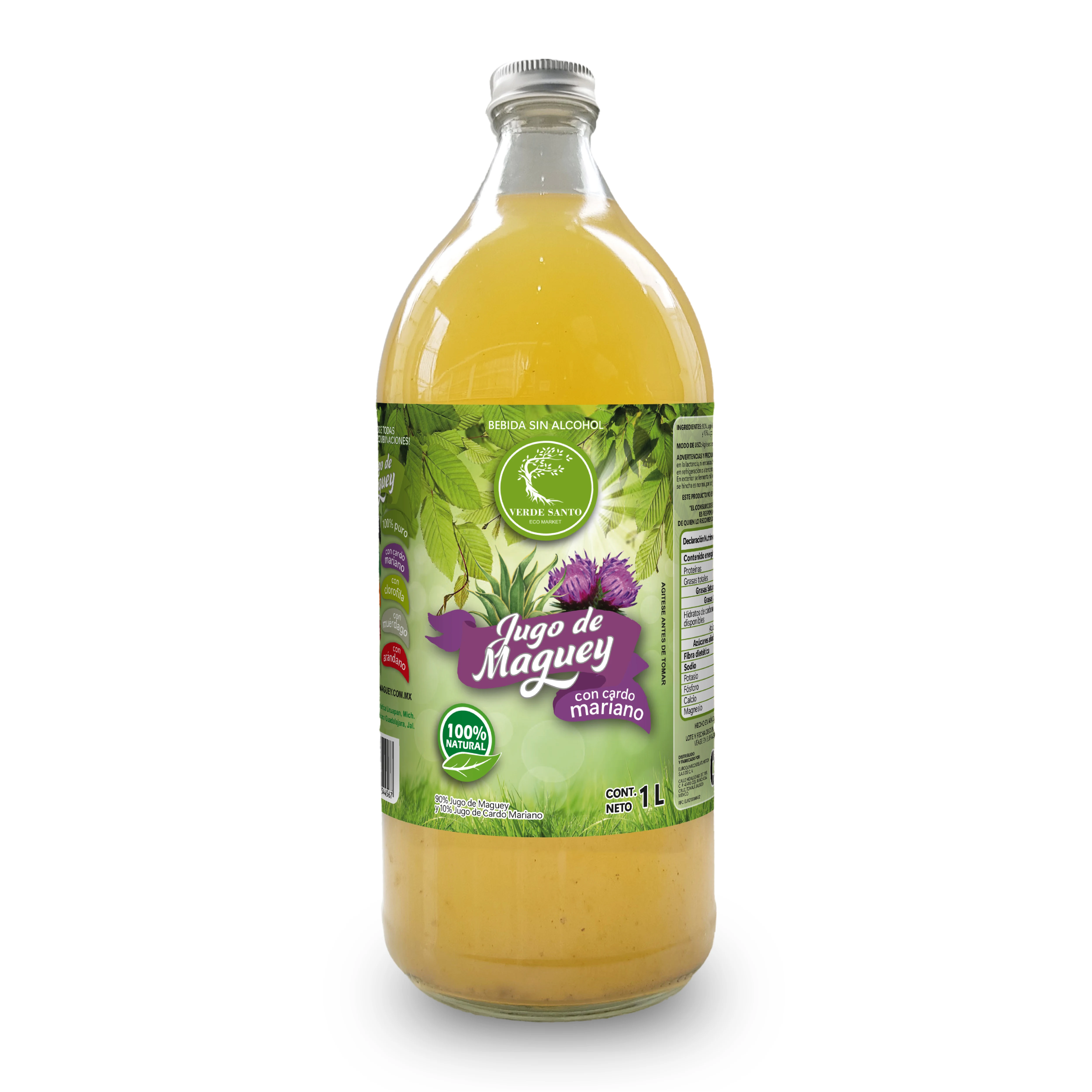 Jugo de Maguey con Cardo Mariano 1L | Detox Hepático Natural y Protector Digestivo | Verde Santo