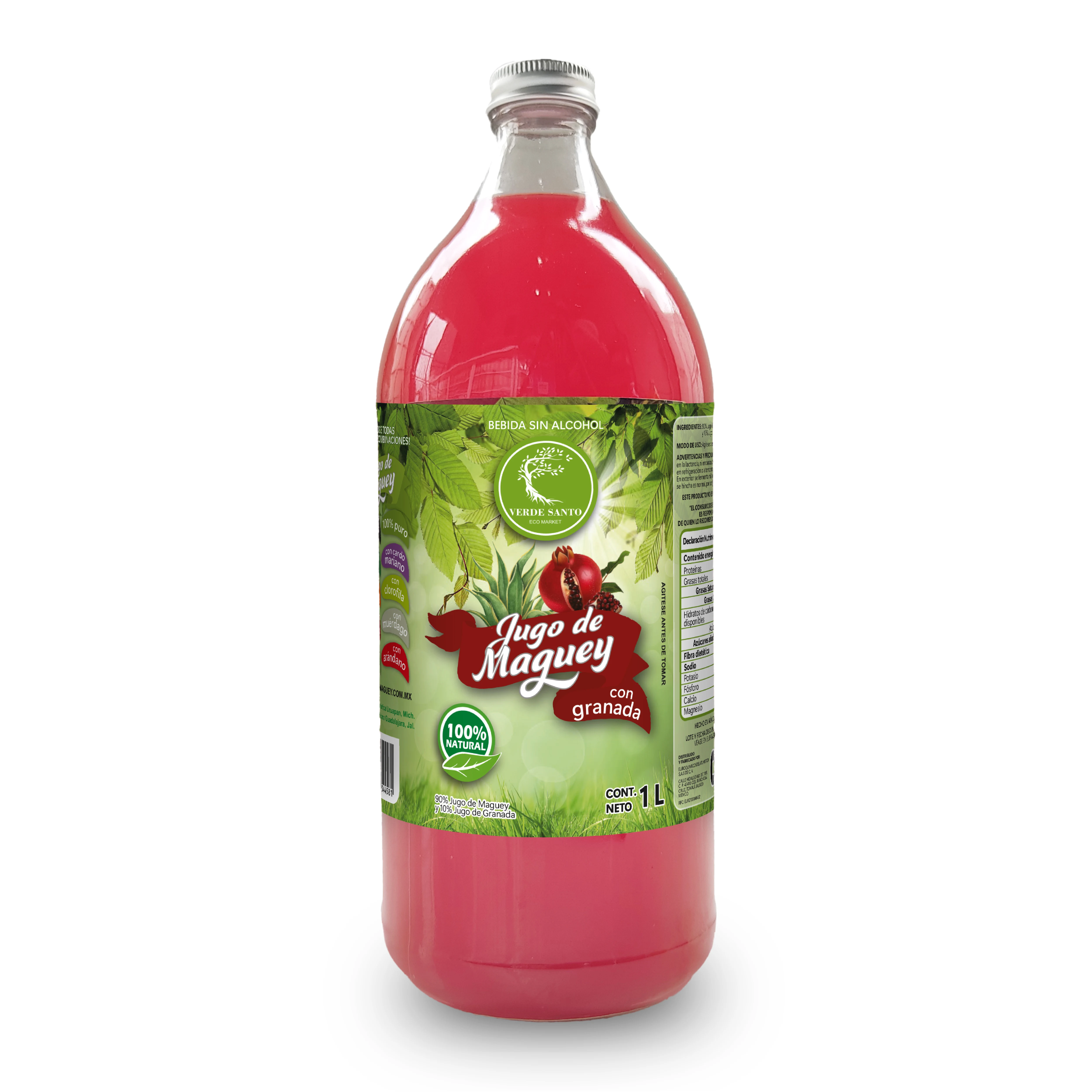 Jugo de Maguey con Granada 1L | Bebida Natural y Refrescante | Verde Santo