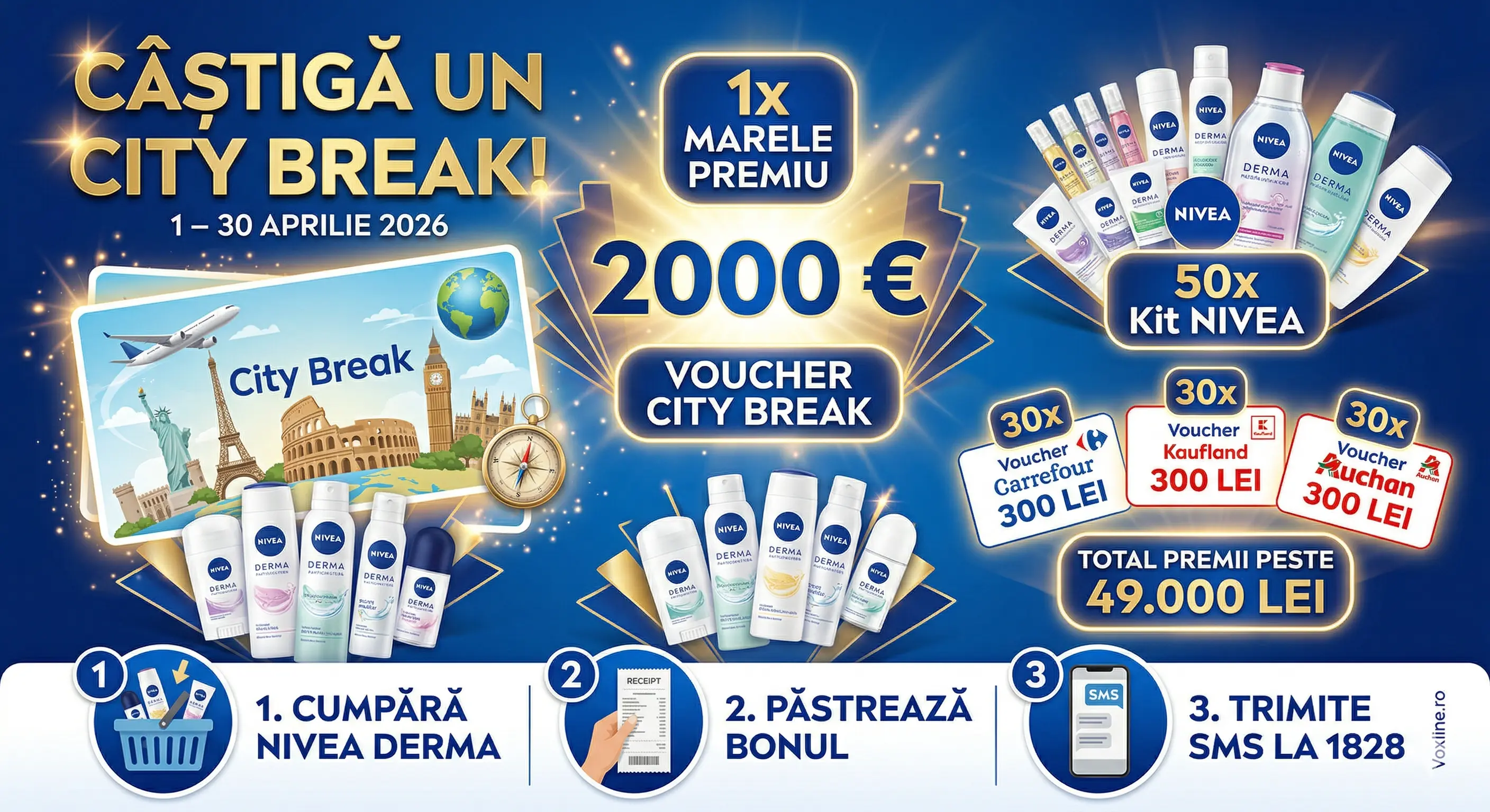 Concurs – NIVEA DERMA de min. 35 lei de la Carrefour, Kaufland, Auchan, Toate – Câștigă prem...