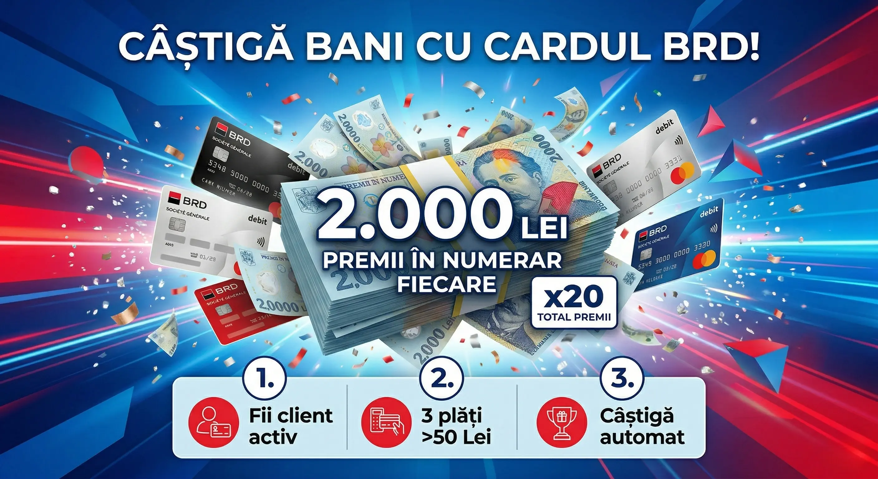Concurs – Realizezi minimum 3 plăți de cel puțin 50 lei fiecare, cu cardul de debit de la BR...