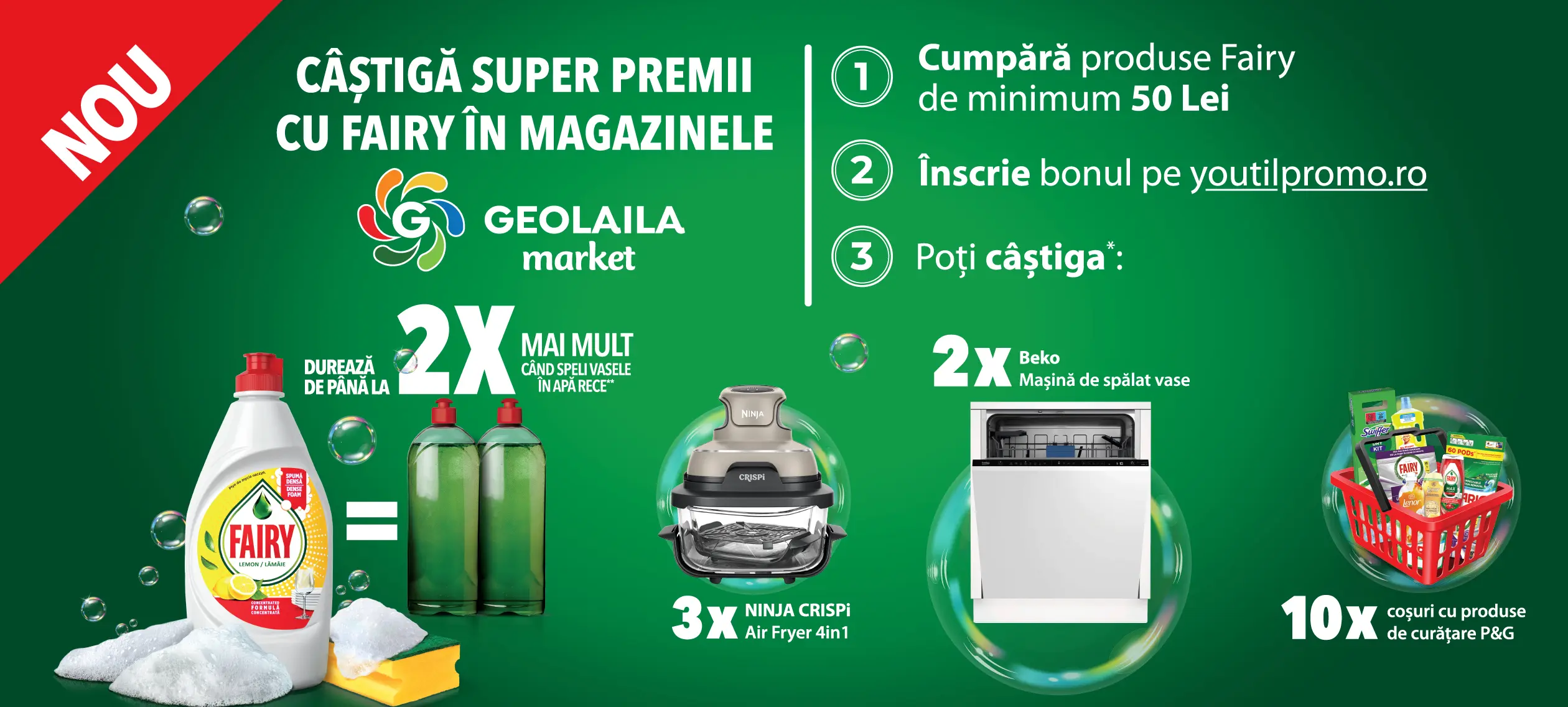 Concurs Fairy la Geolaila: Cumpără și poți câștiga o mașină de spălat vase! (până pe 6 Mai)