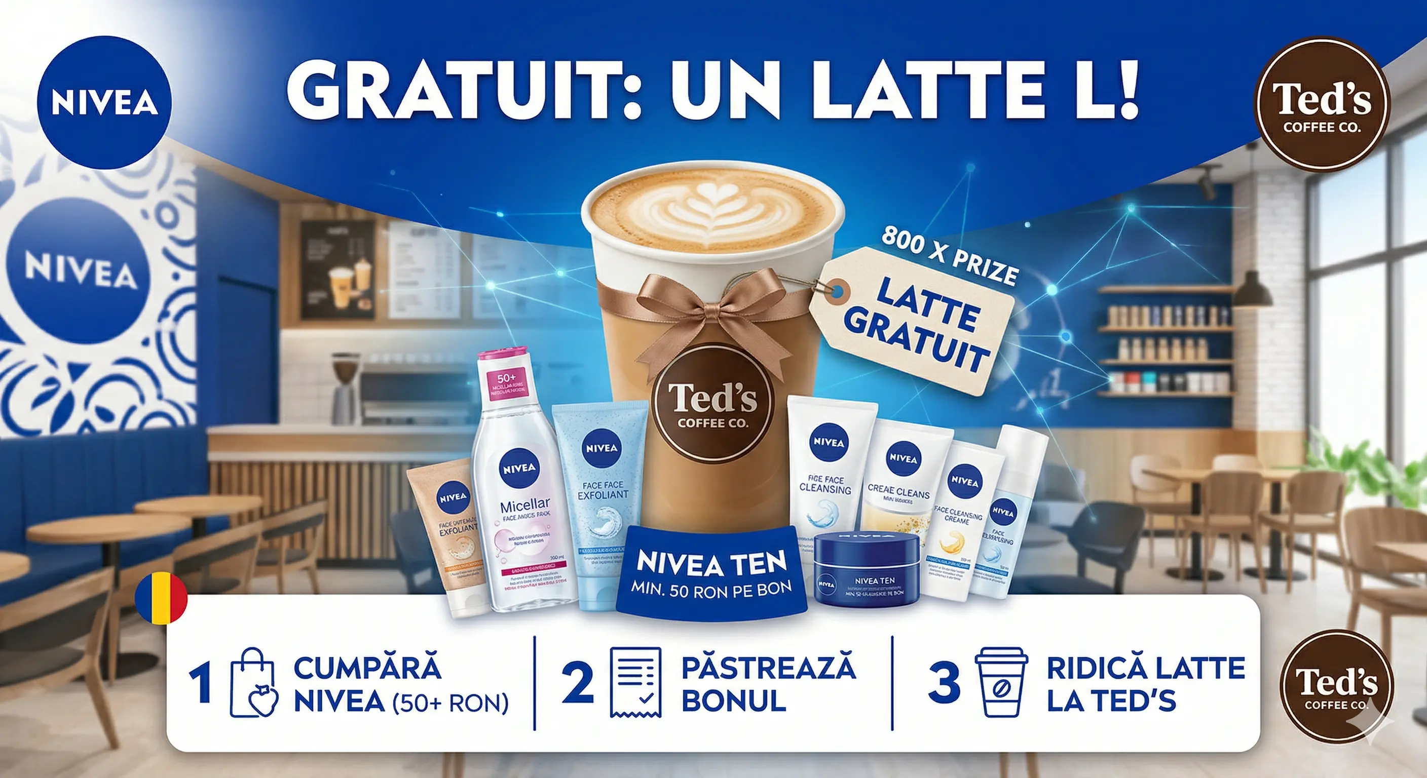 Concurs NIVEA la Ted's: Cumpără și primești Latte GRATIS (până pe 30 Apr)