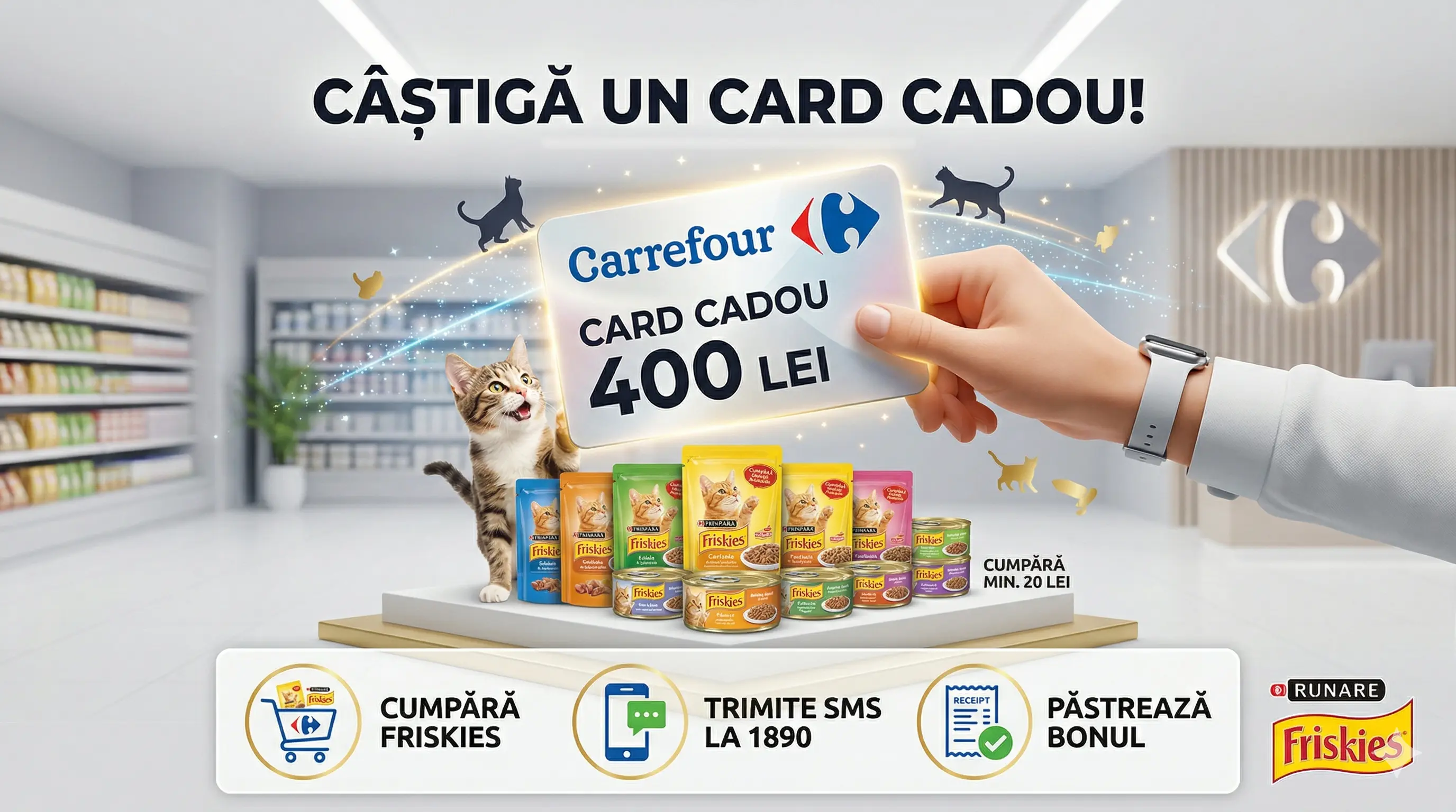 Concurs Friskies Carrefour: Cumpără și câștigă Carduri Cadou (până pe 30 Apr) - Concursier