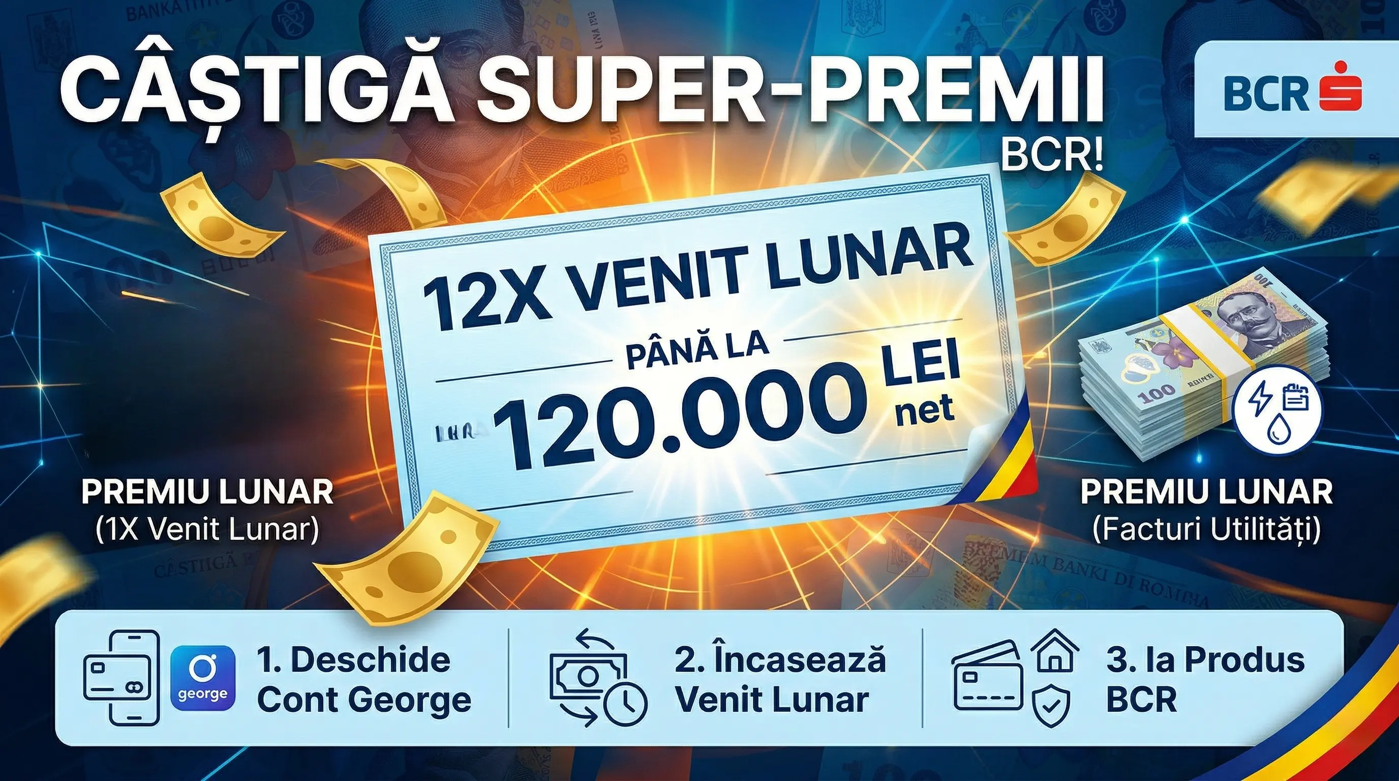 Concurs BCR: Câștigă până la 120.000 Lei! Deschide cont (până pe 30 Sep) - Concursier