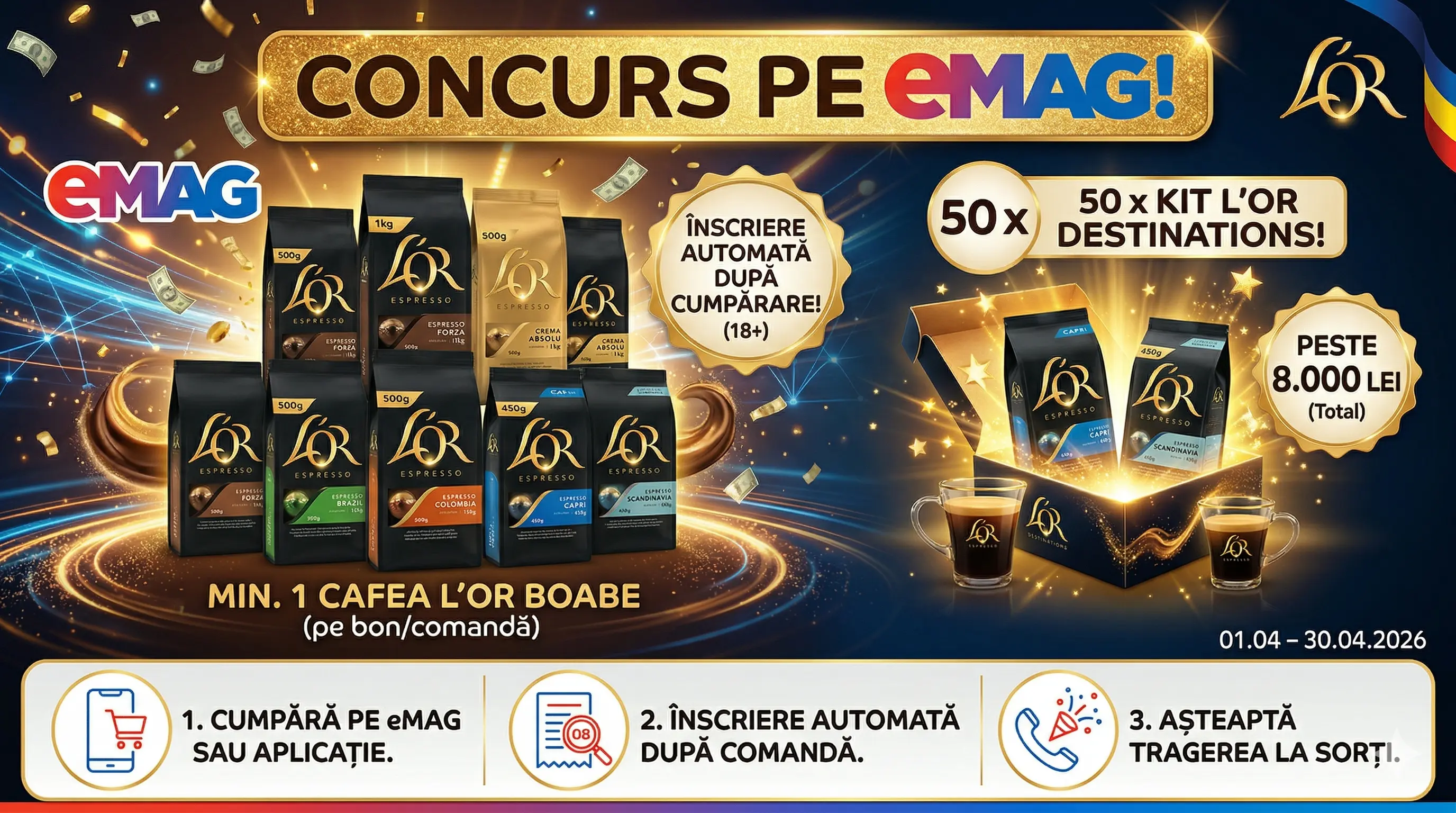 Concurs L'OR la eMAG: Câștigă Kit Cafea! Cumpără cafea boabe (până pe 30 Apr) - Concursier