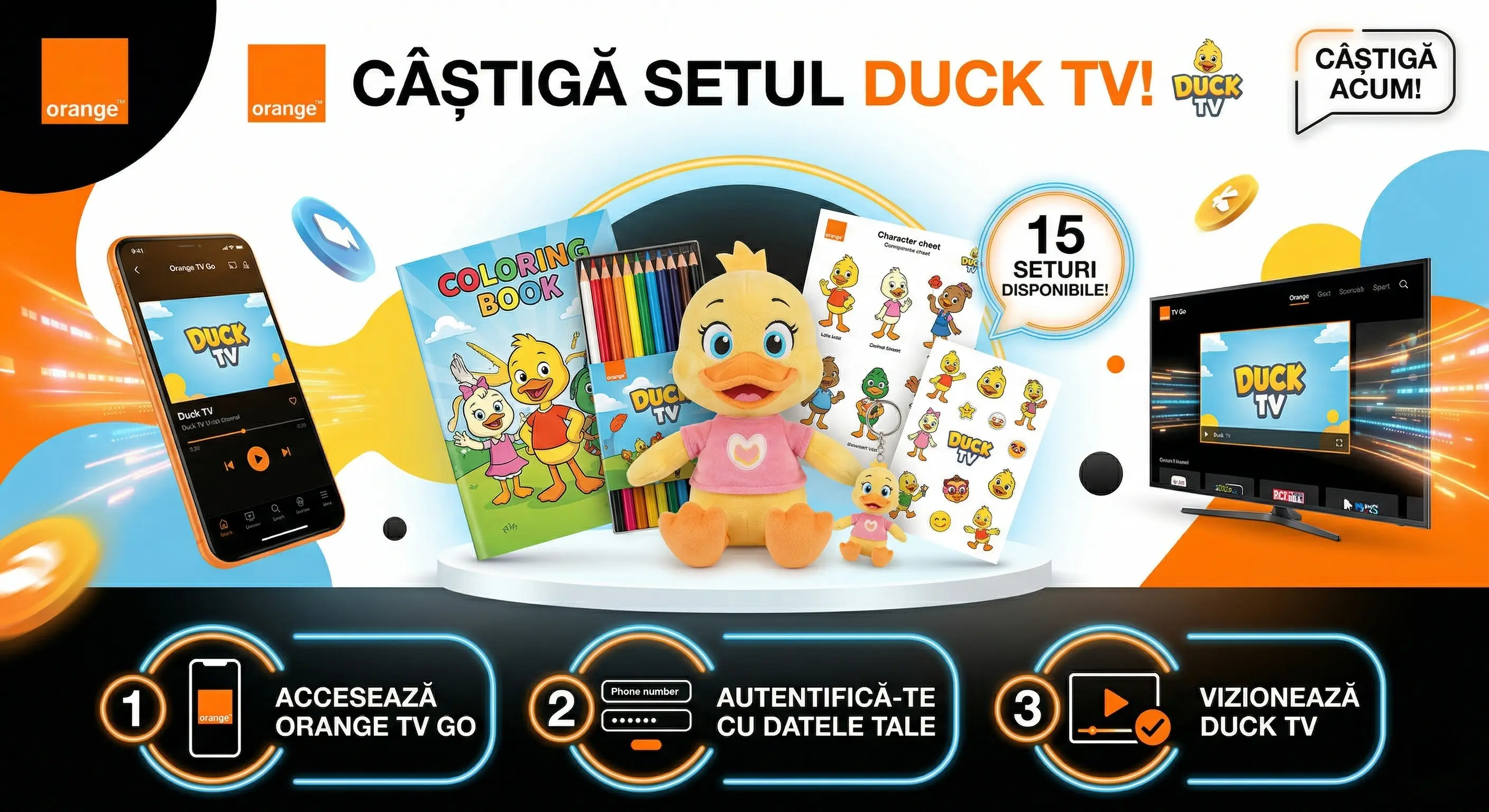 🎨 Câștigă seturi creative Duck TV cu Orange TV Go! ✨ - Concurs Gratuit | Concursier