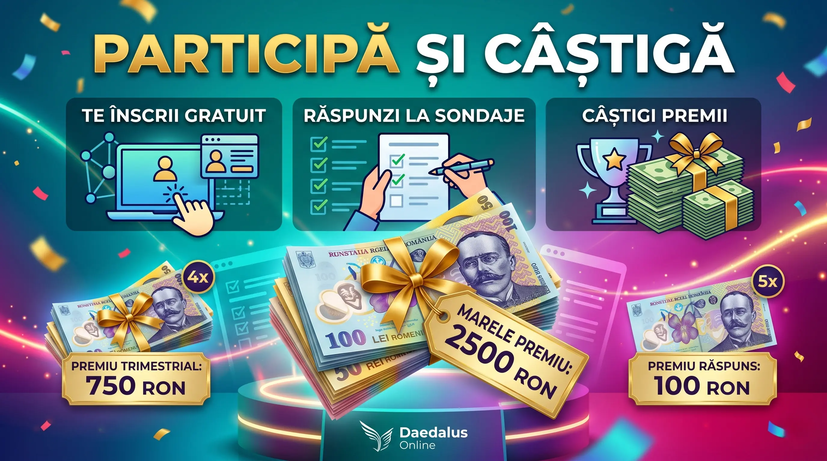 🎯 Opinia ta îți aduce 2.500 RON cu Daedalus Online! ✨