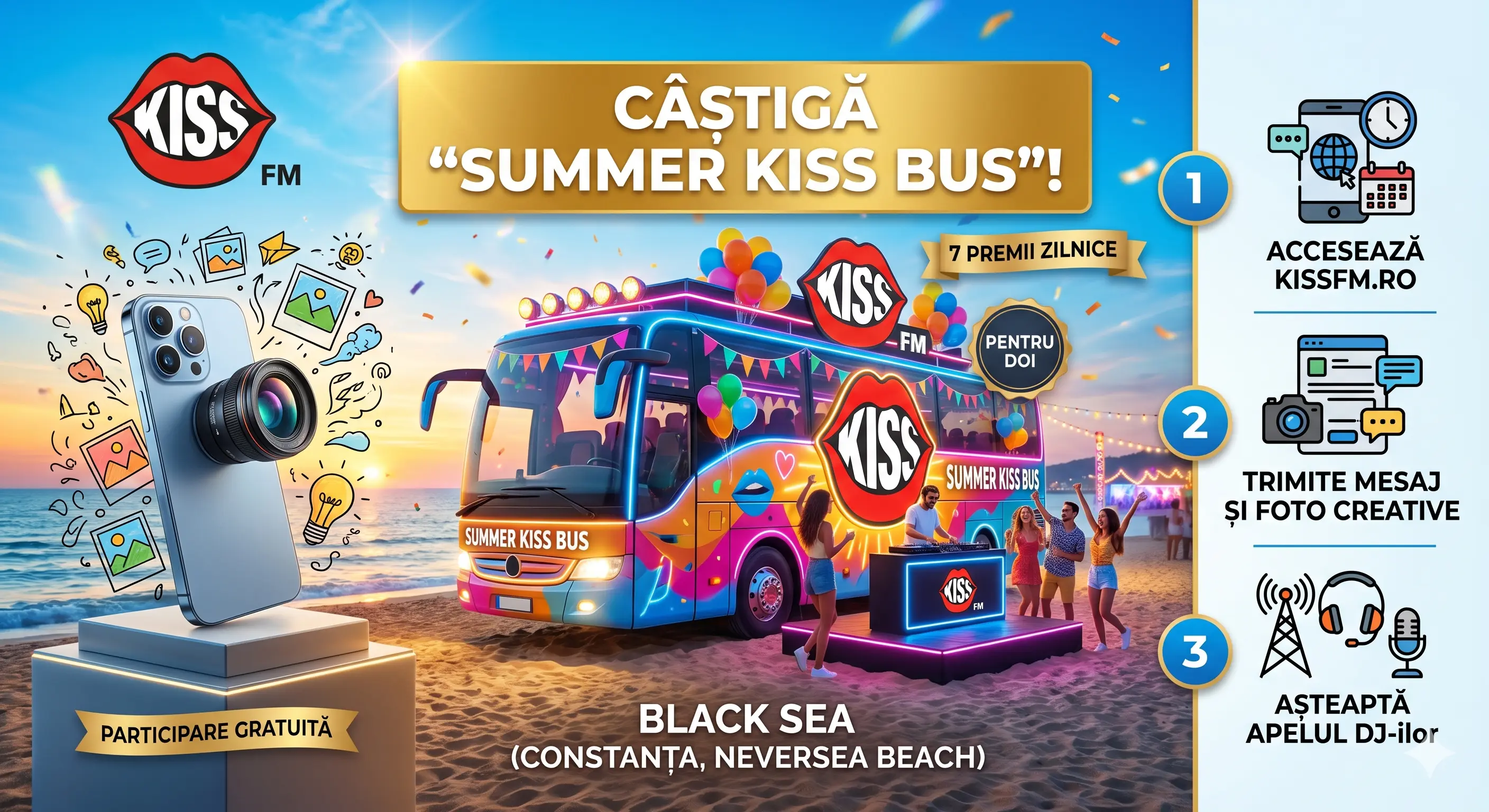 🚌 Pleacă la mare cu Summer Kiss Bus! ✨ - Concurs Gratuit | Concursier