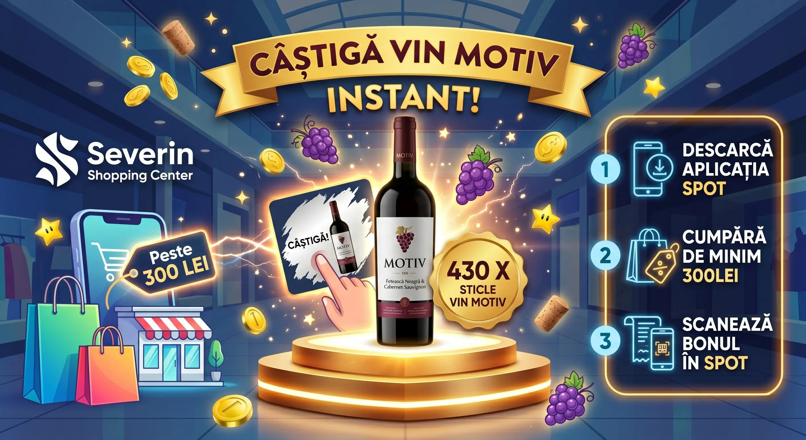 Concurs SPOT Severin Shopping Center: Câștigă Vin MOTIV (până pe 22 Mai)