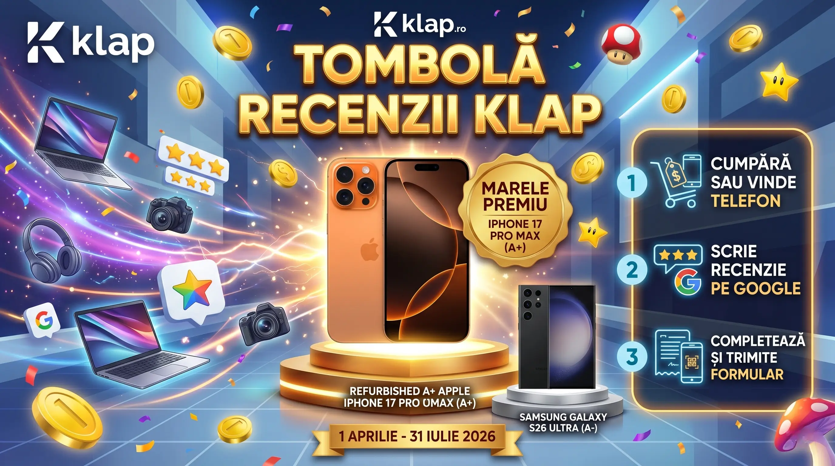 Concurs Klap: Câștigă iPhone 17 Pro Max cu o recenzie (până pe 31 Iul)