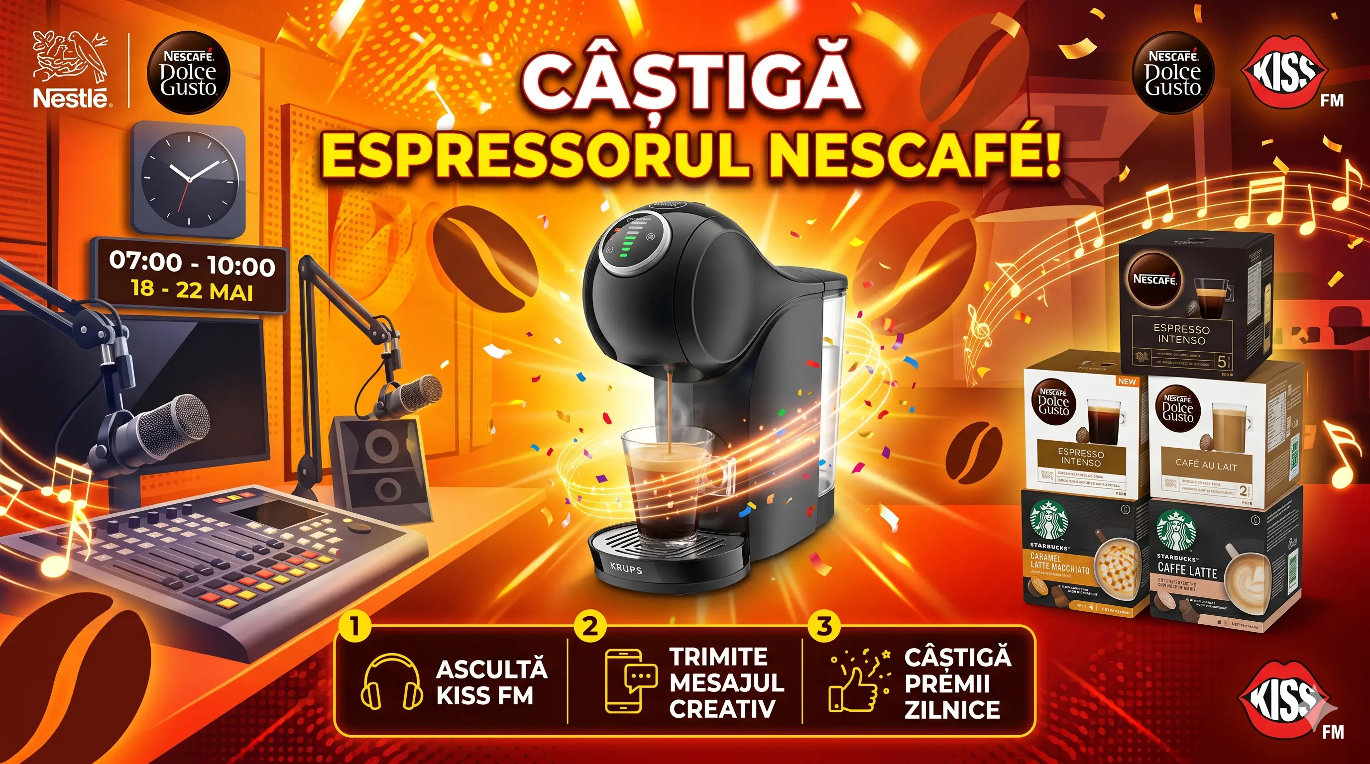 ☕ Câștigă un espressor Krups și capsule Dolce Gusto cu Kiss FM! ✨ - Concurs Gratuit |...