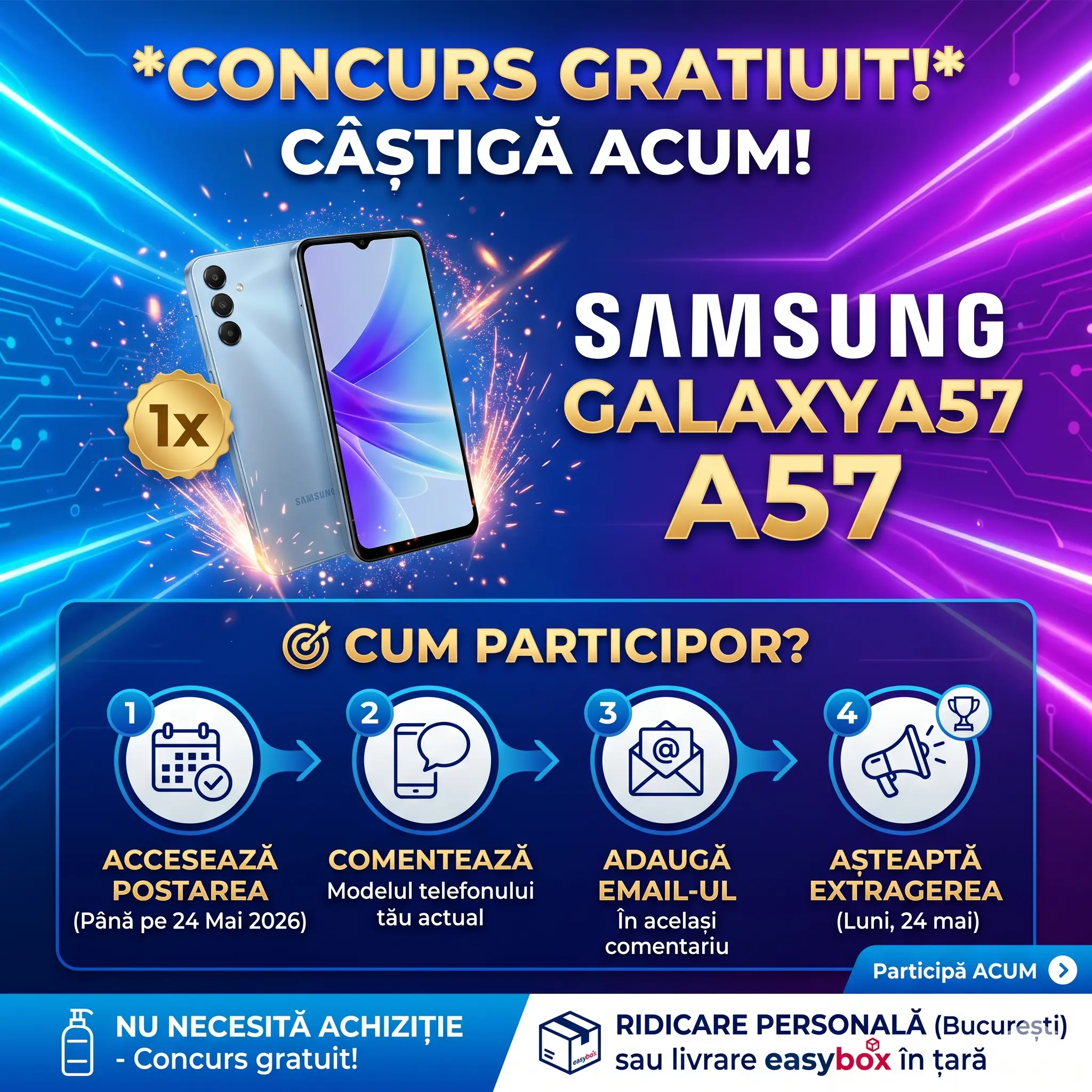 📱 Câștigă un Samsung Galaxy A57! ✨ - Concurs Gratuit | Concursier