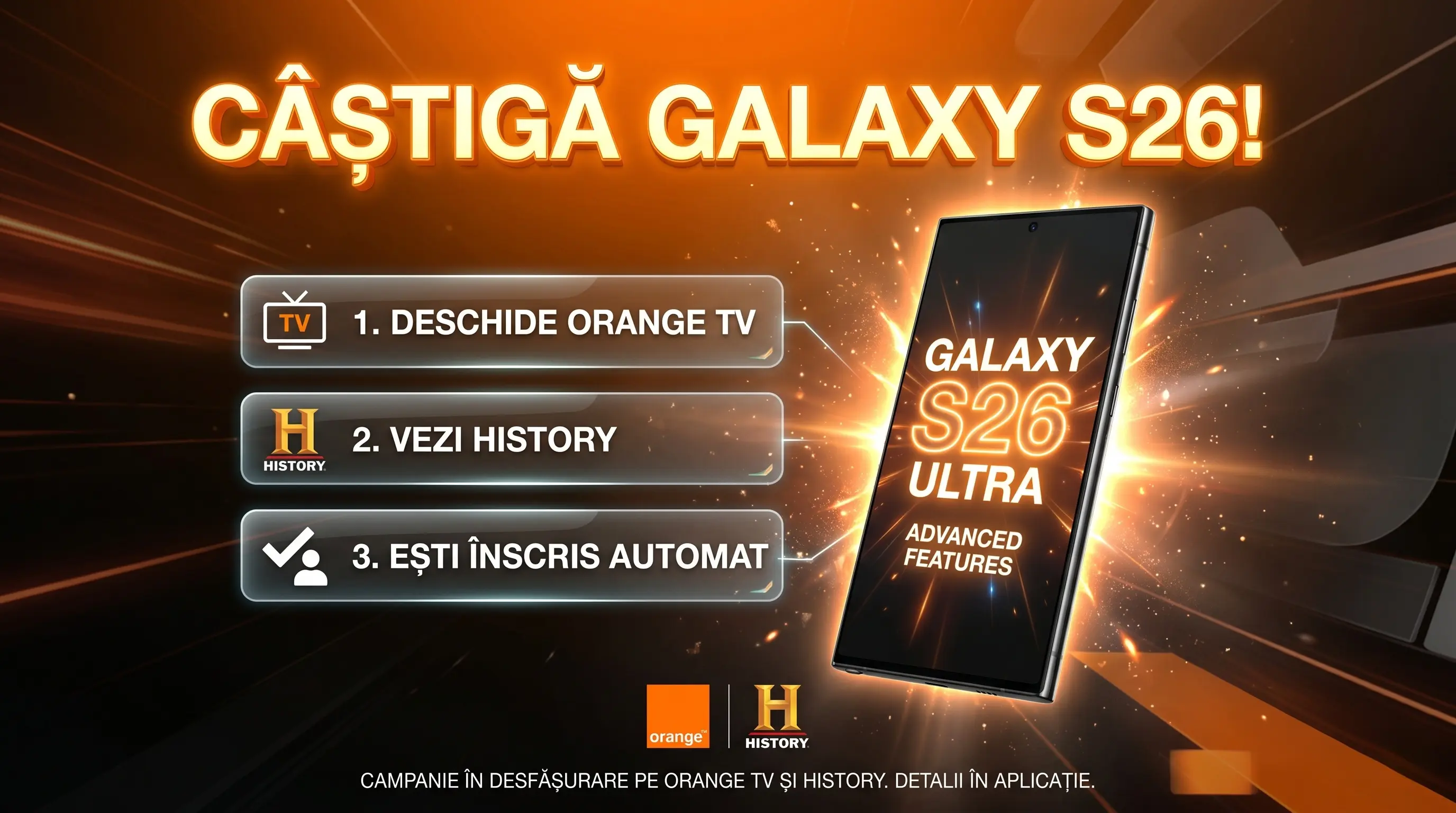 Concurs Orange: Câștigă Samsung S26! Vezi HISTORY (până pe 21 Iun) - Concurs Gratuit |...