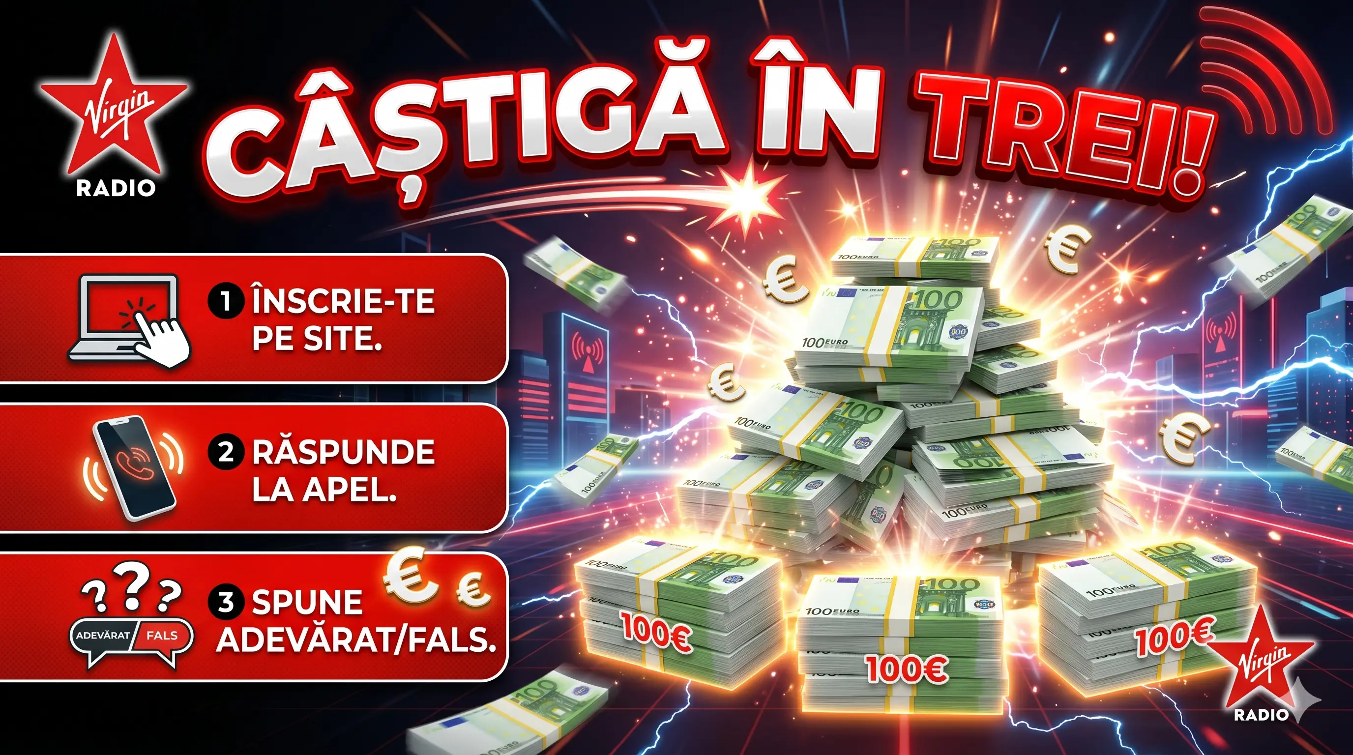 Concurs Virgin Radio: Câștigă 100€ zilnic (până pe 19 Iun)