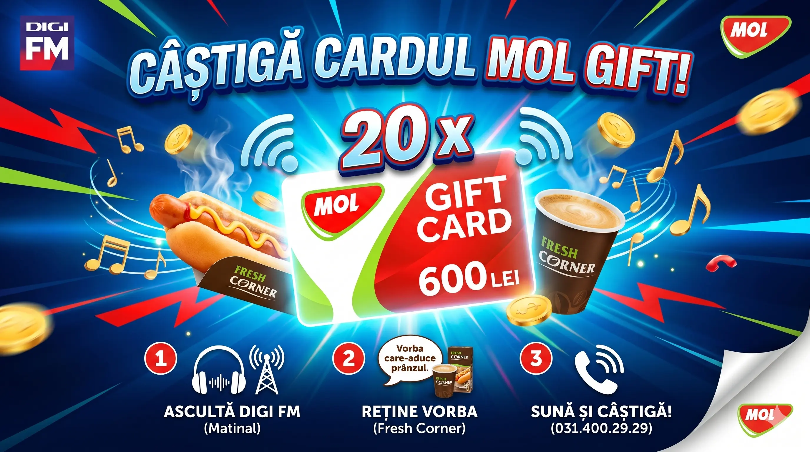 Concurs Digi FM & MOL: Câștigă 20 carduri MOL GIFT 600 lei (până pe 12 Iun) - Concurs...