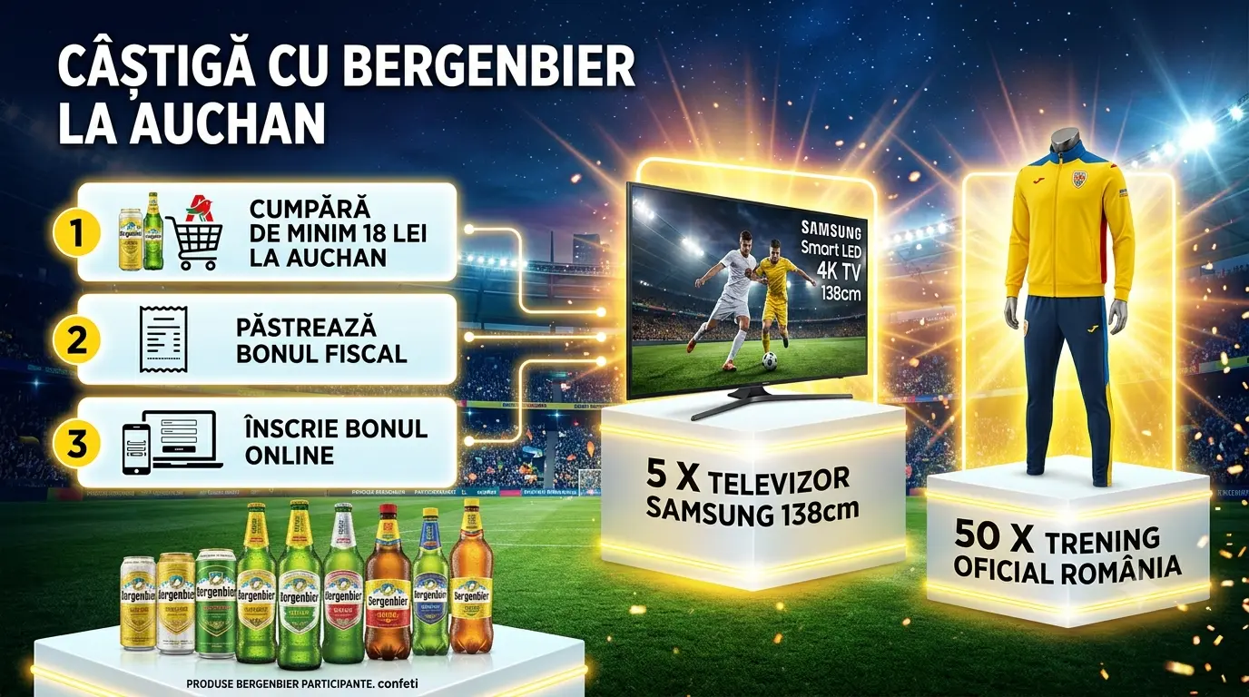 Concurs Concurs Auchan: Cumpără Bergenbier și câștigă un Televizor Samsung 4K (până pe 14...