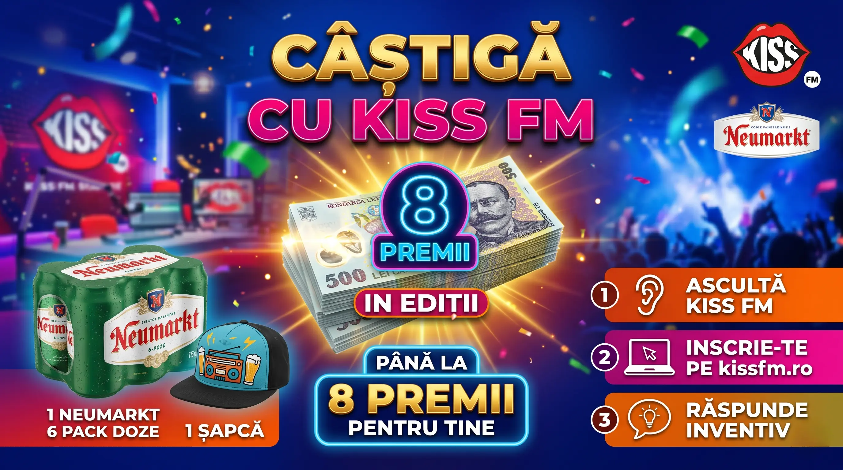 Concurs Kiss FM - Câștigă 500 lei și premii Neumarkt (până pe 26 iunie)