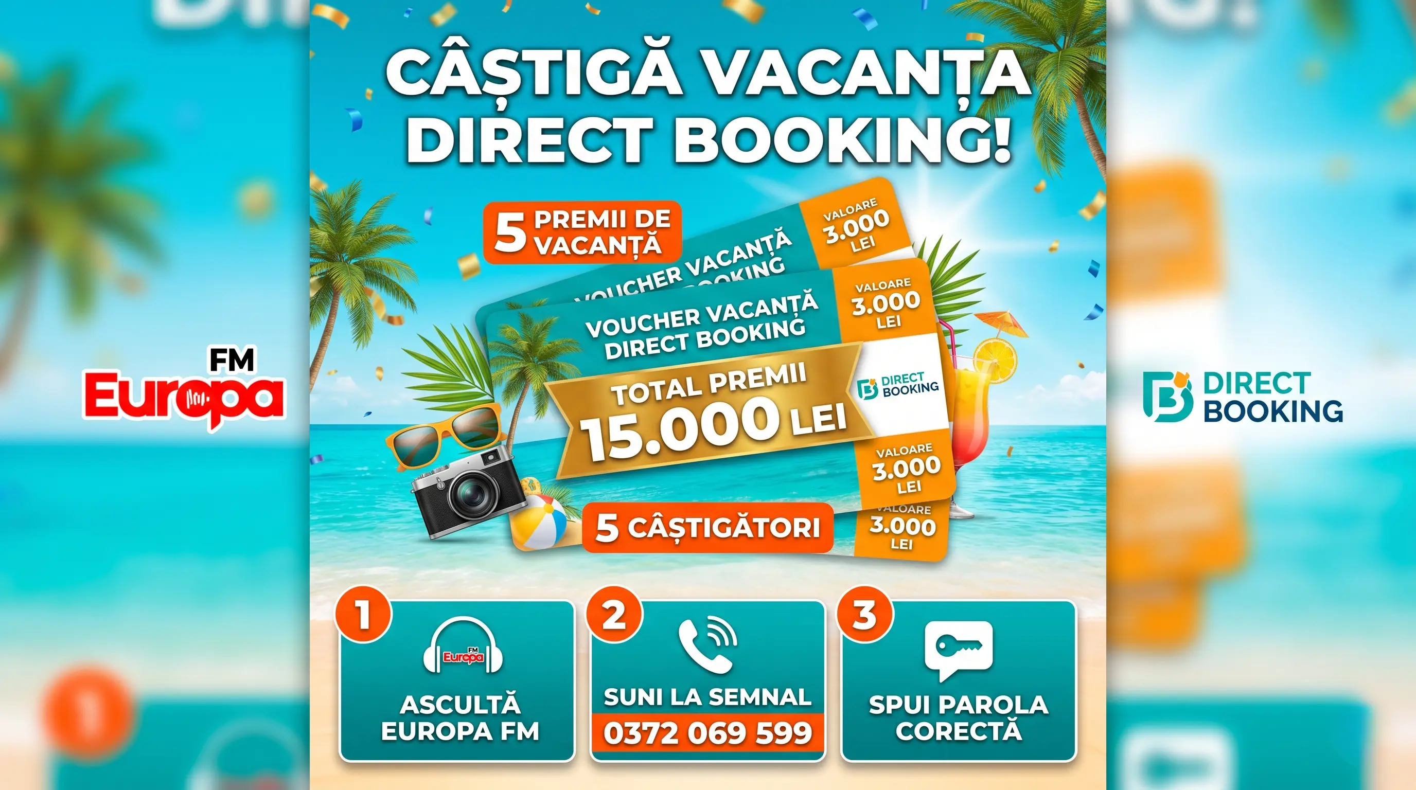 Concurs Europa FM - Vouchere vacanță Direct Booking 3000 lei (până pe 26 iunie) - Concurs...