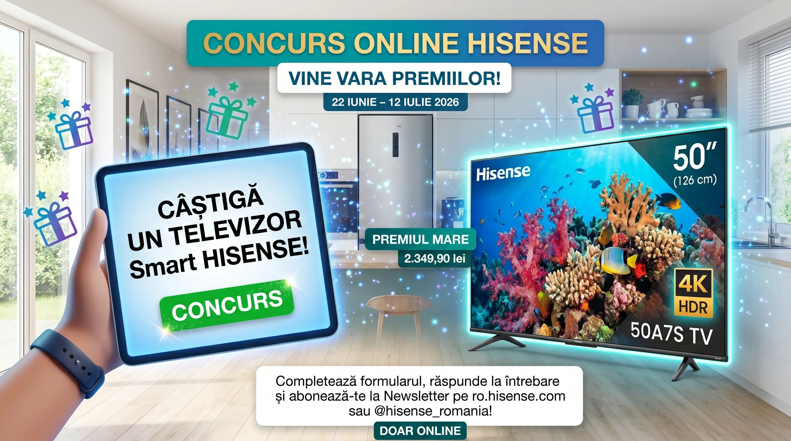 Concurs Hisense Romania - Câștigă un Televizor HI-QLED Smart 4K (până pe 12 iulie) -...