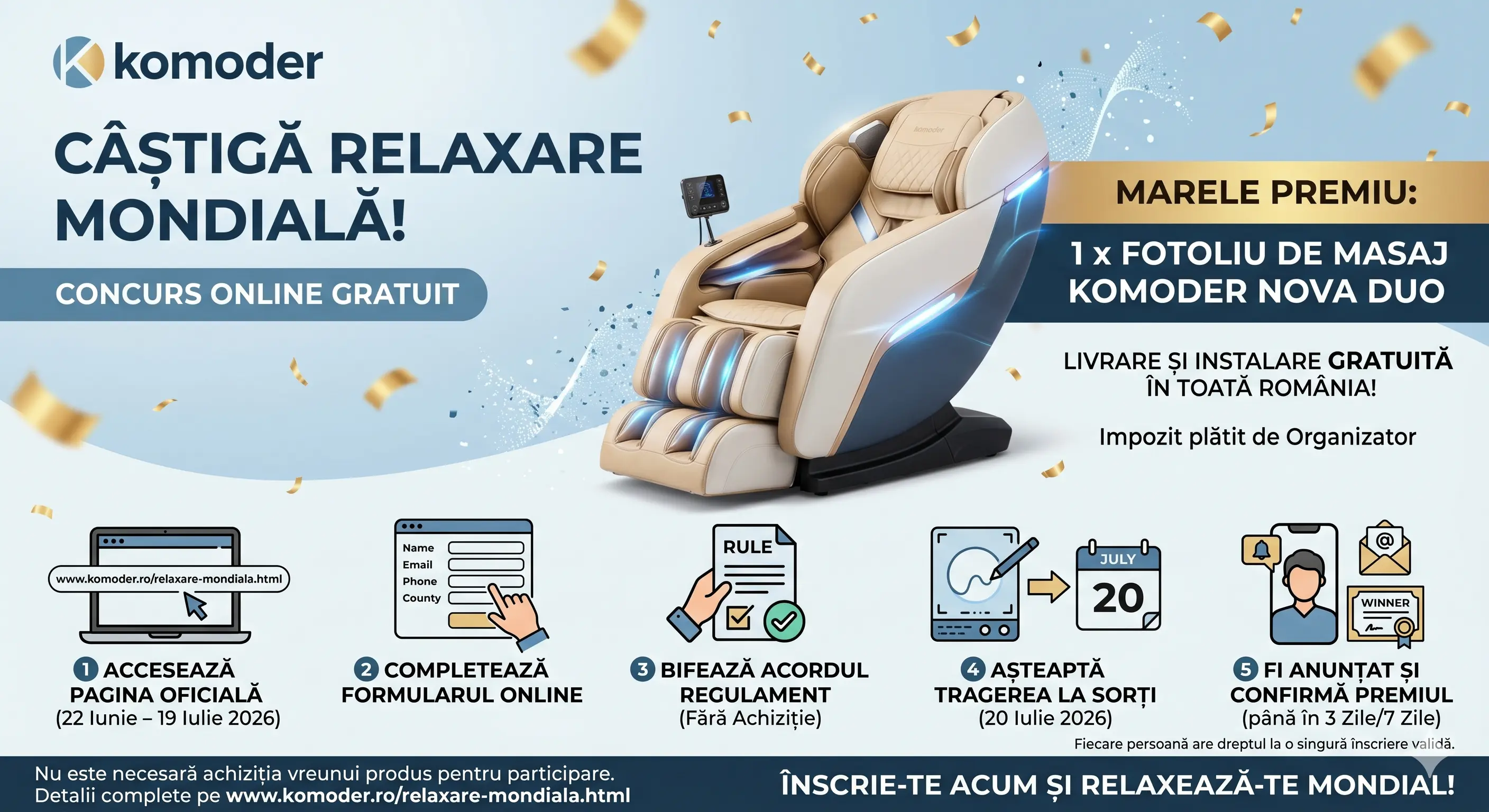 Concurs Komoder - Câștigă un Fotoliu de Masaj Nova Duo (până pe 19 iulie) - Concurs Gratuit...