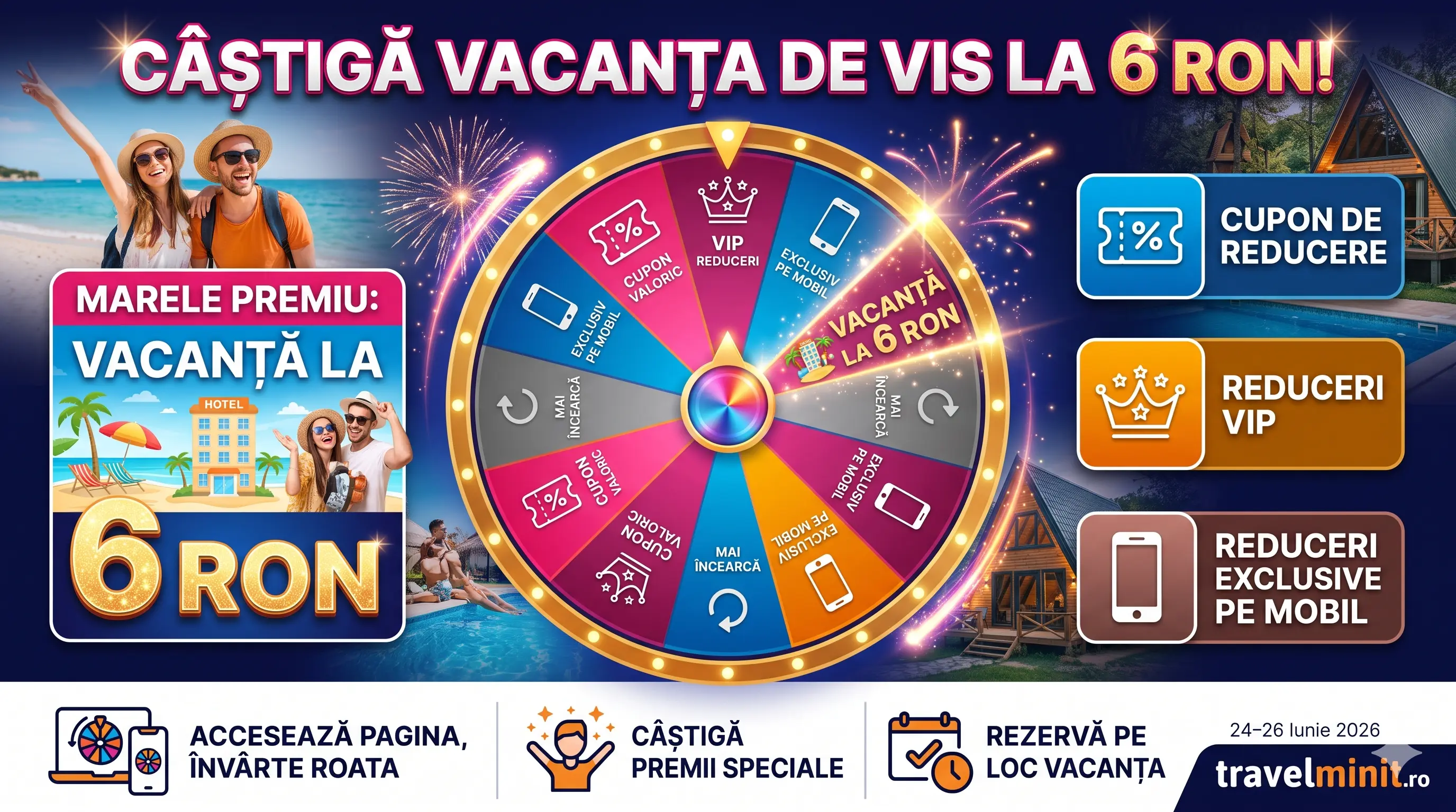 Concurs Travelminit Vacanță la 6 RON - Învârte Roata Norocului (până pe 26 iunie) - Concurs...