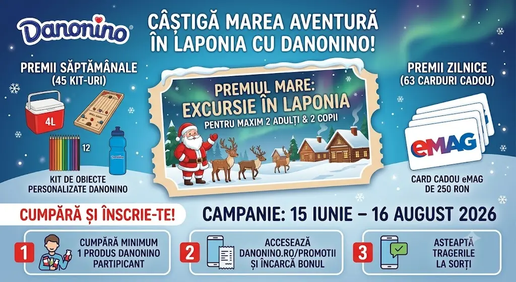 Concurs Danonino - Câștigă excursie în Laponia pentru familie (până pe 16 august) - Concursier